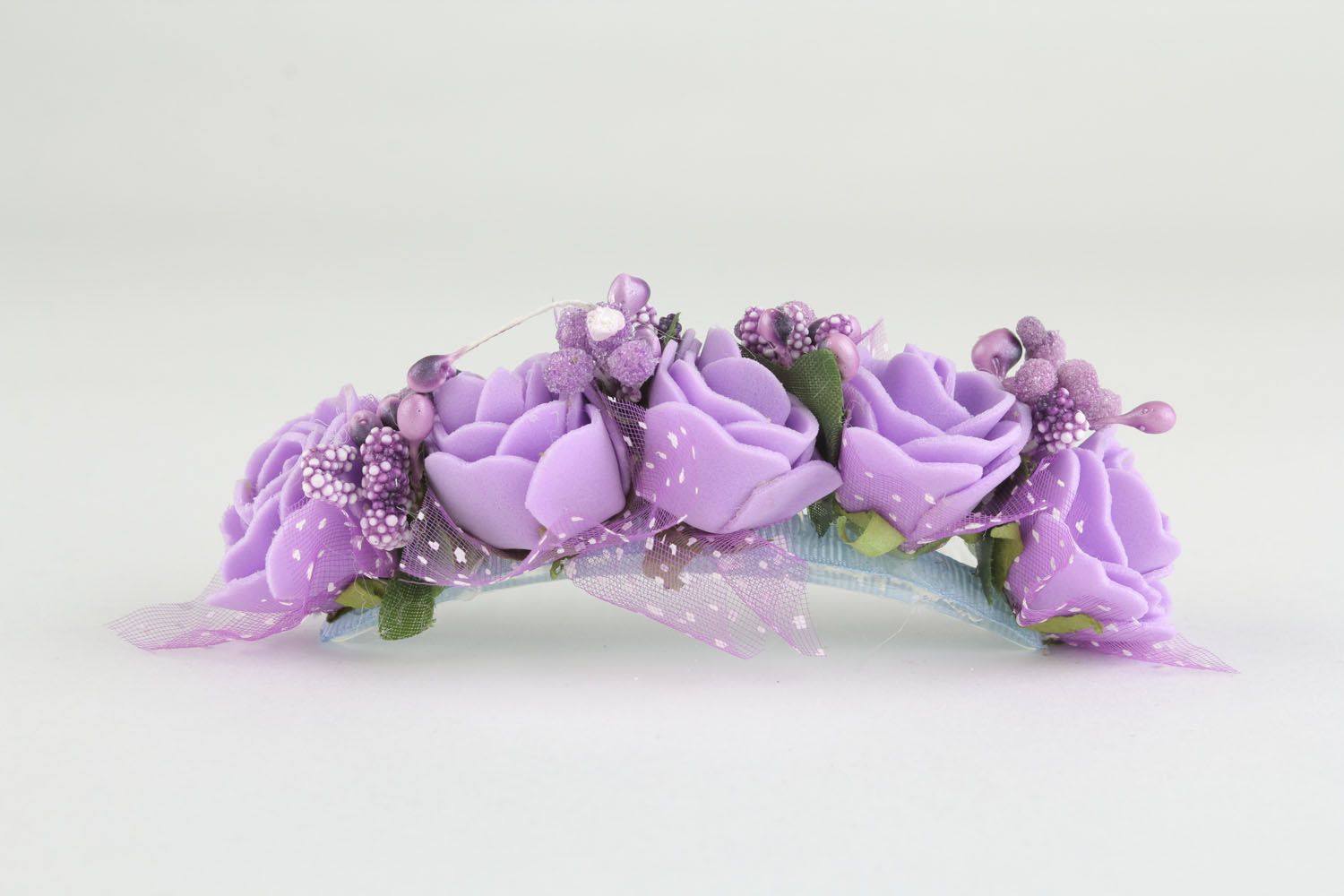 Peigne à cheveux en plastique violet fleurs fait main photo 3