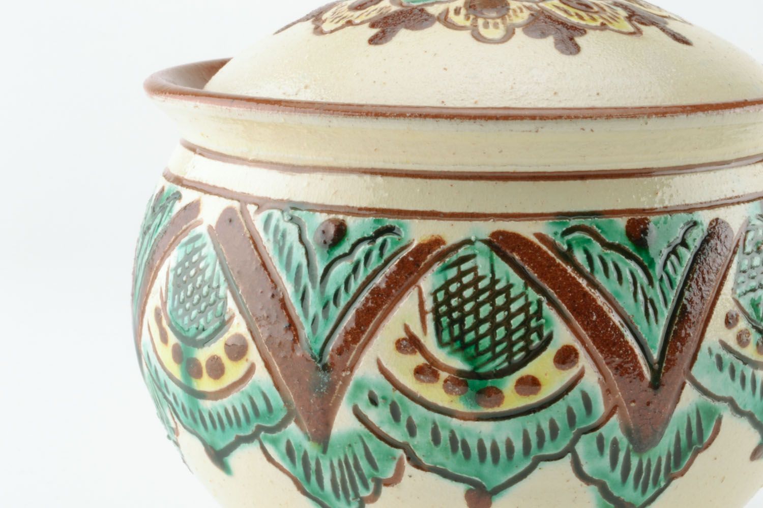 Pote de cerâmica pintado artesanal com tampa  foto 3