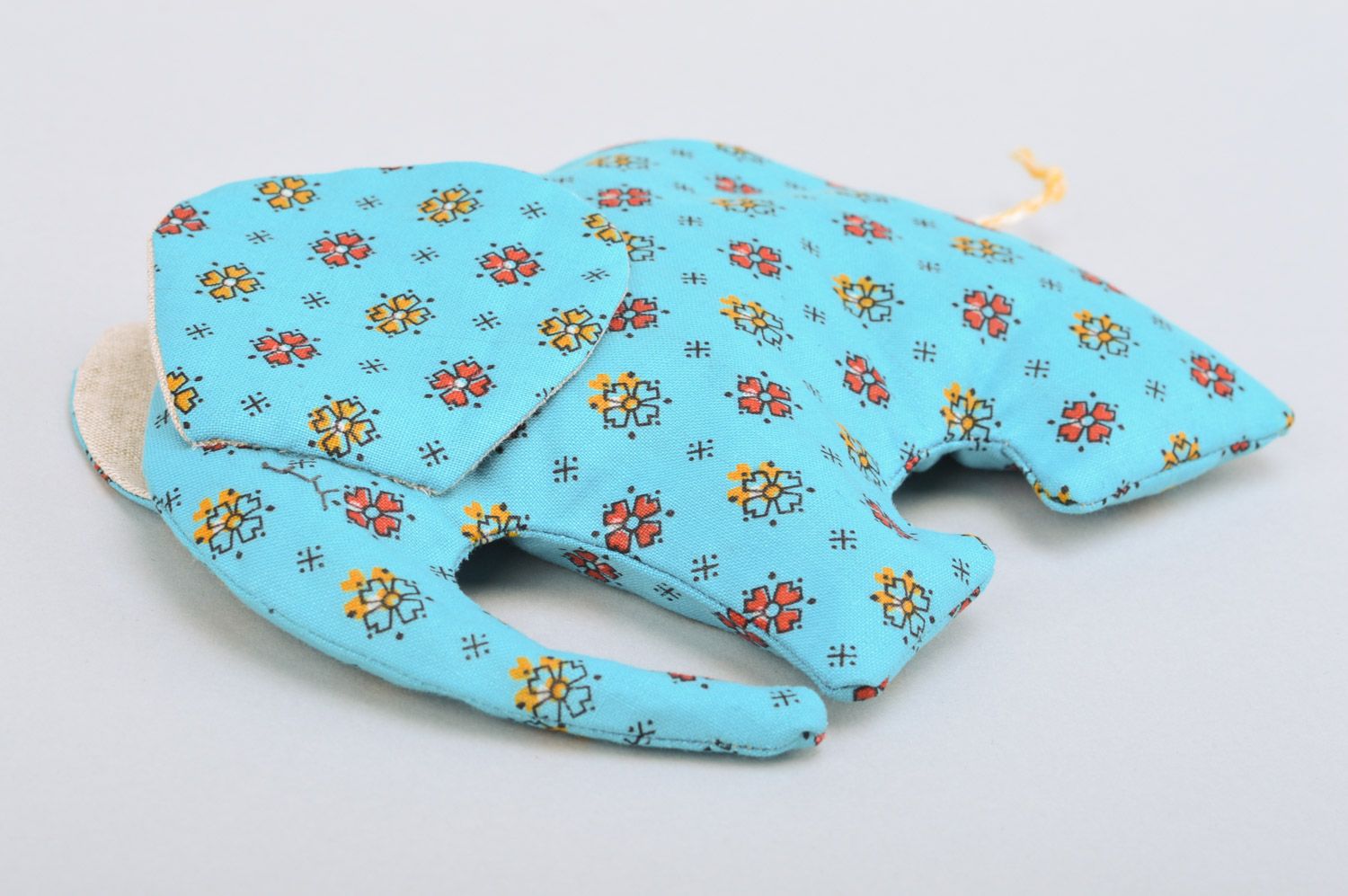 Handmade soft toy heating pad with cherry pits sewn of blue cotton Elephant photo 5