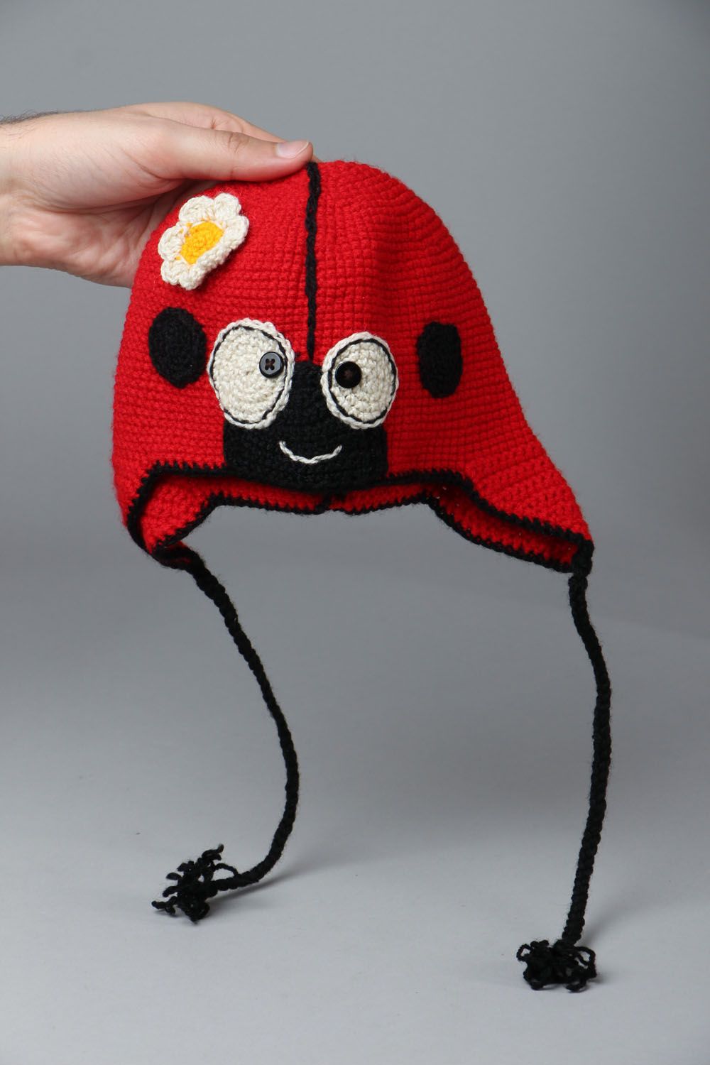 Bonnet tricoté fait main rouge photo 4