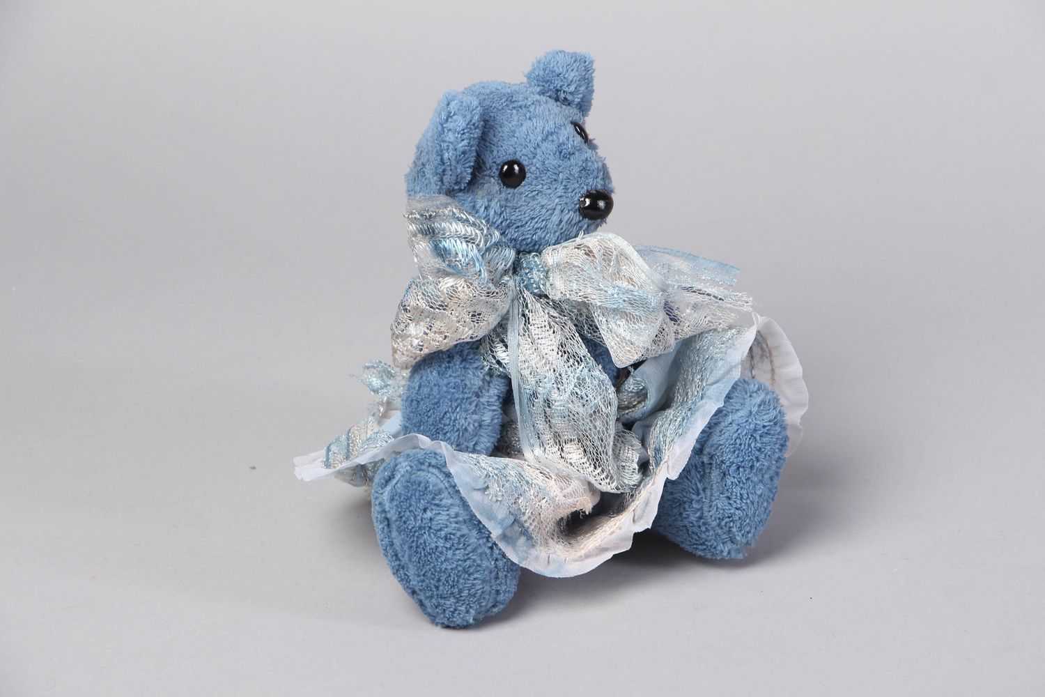 Мягкая игрушка ручной работы из ткани Голубой медведь фото 1