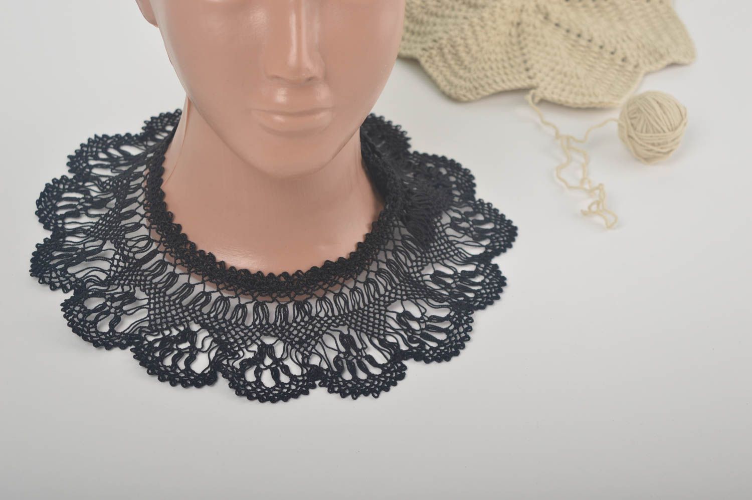 Handmade neck collar crocheted collar black openwork collar evening collar photo 1