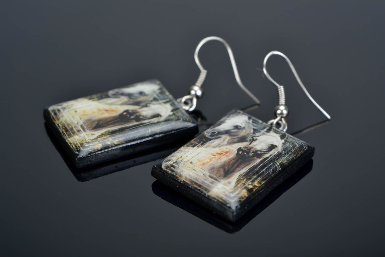 Polymer clay earrings White Horses photo 1