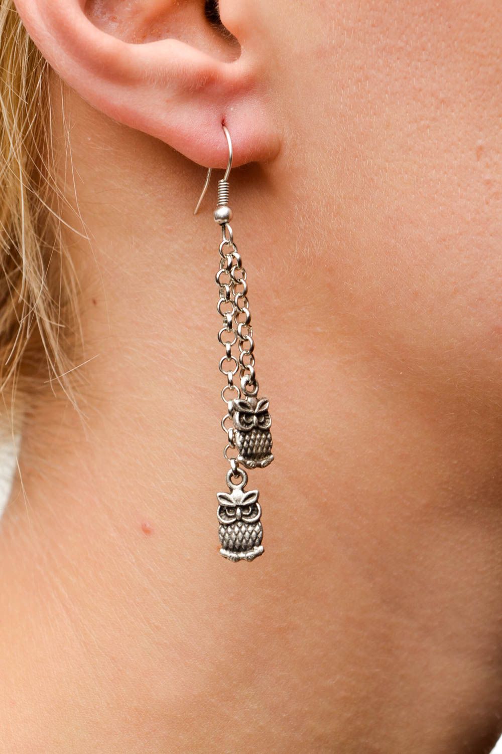 Handmade metal earrings long designer accessories women fashion gift idea  photo 2