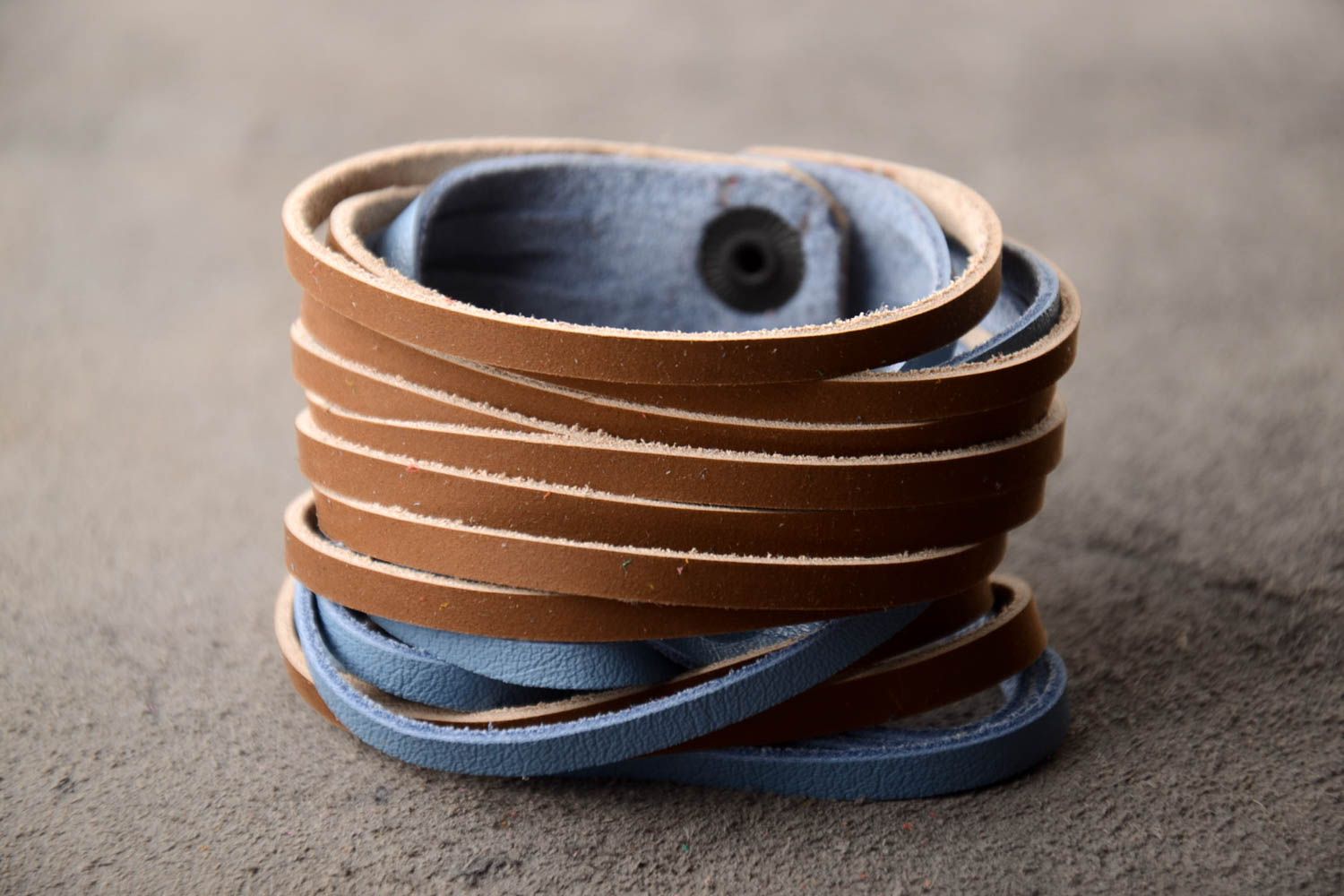 Braun blaues breites Damen Armband handmade Leder Schmuck Frauen Accessoire  foto 1