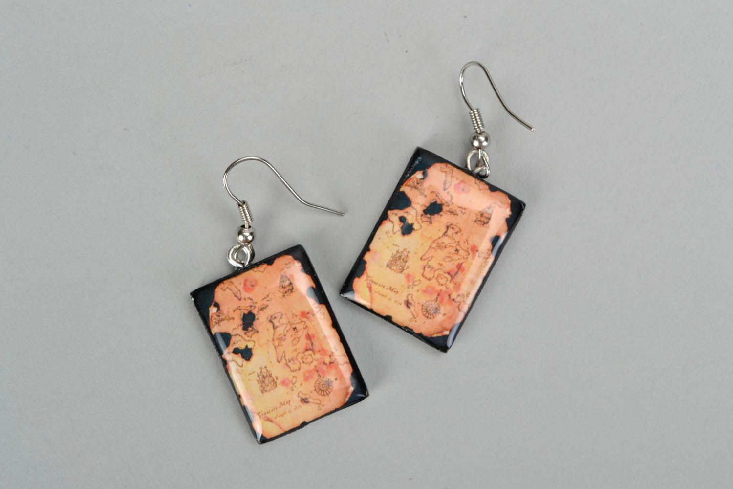 Polymer clay earrings Ancient Map photo 2