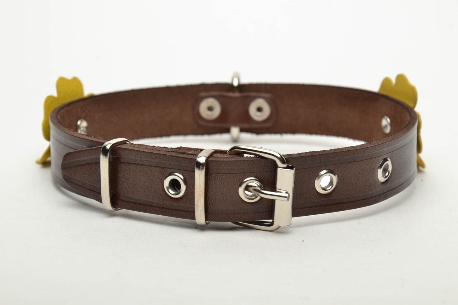 Leather collar with flowers photo 2