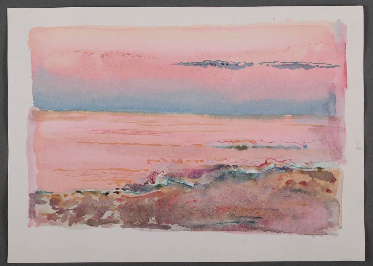 Aquarell Gemälde Meer bei Sonnenuntergang foto 1