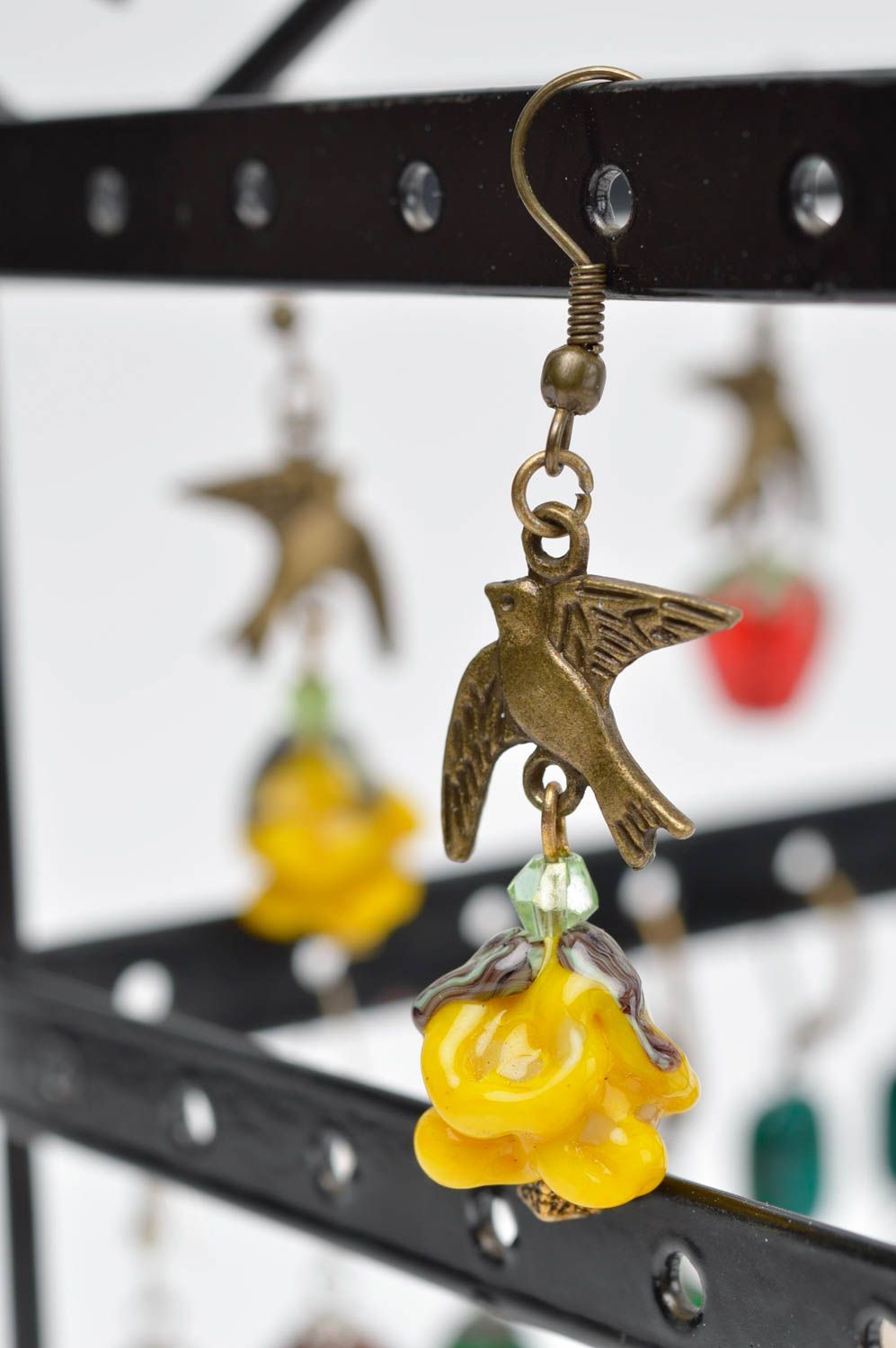 Modische handgemachte Glas Ohrringe Damen Schmuck Accessoire für Frauen in Gelb foto 1