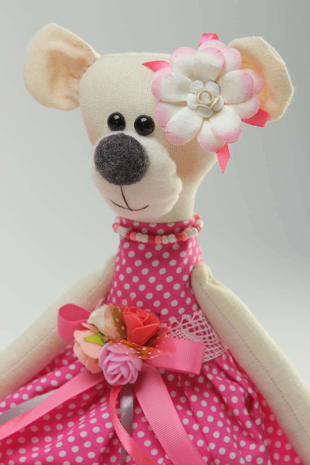 Игрушка ручной работы игрушка мишка в розовом платье оригинальная игрушка  фото 3