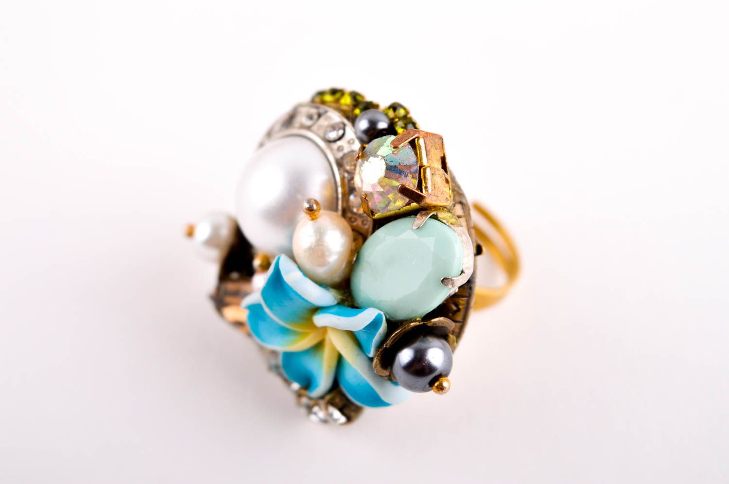 Женское кольцо хенд мейд красивое кольцо бижутерия с жемчугом оригинальная фото 2