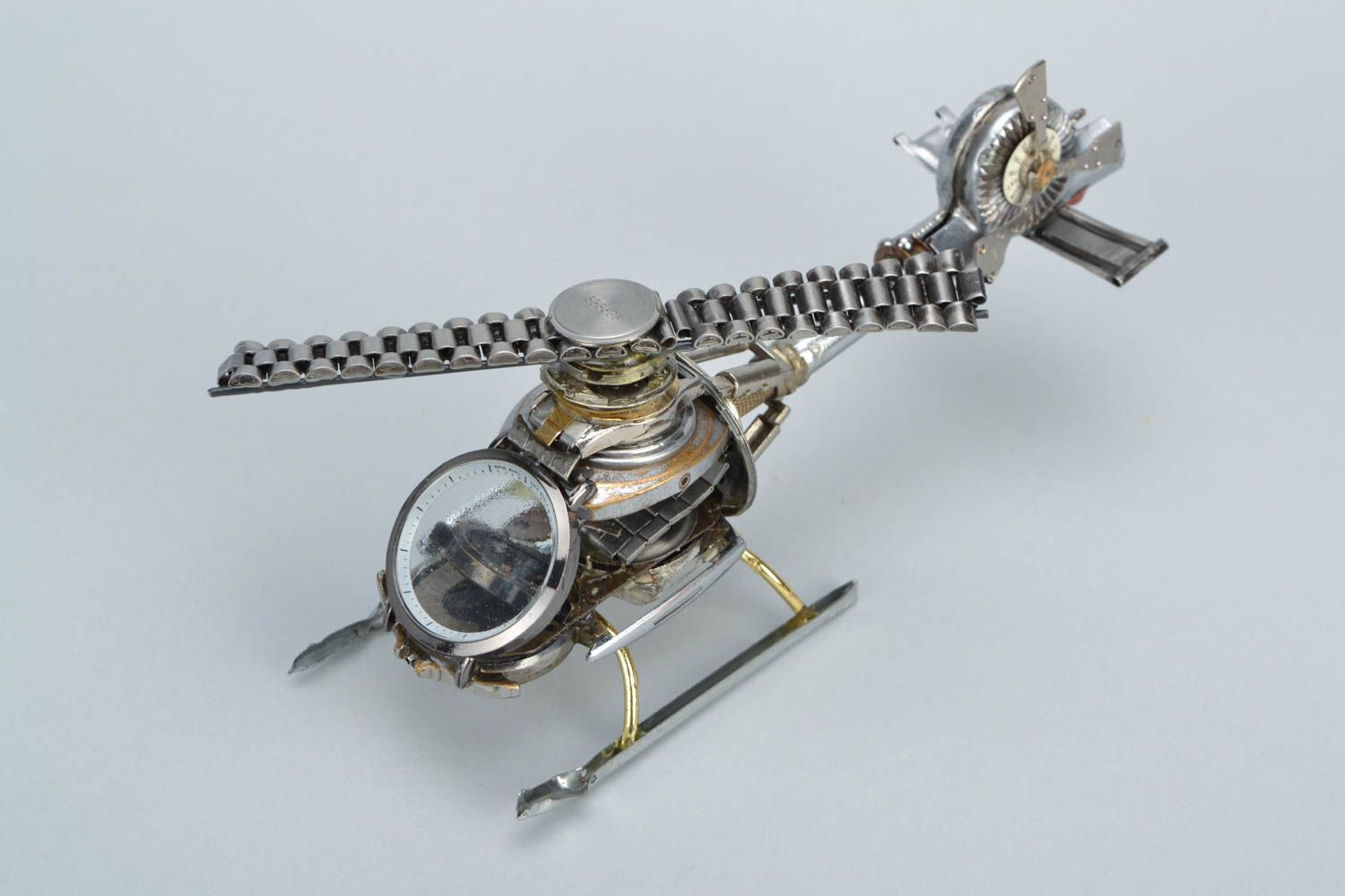 Handmade miniature steampunk metal figurines with clock mechanisms Helicopter photo 3