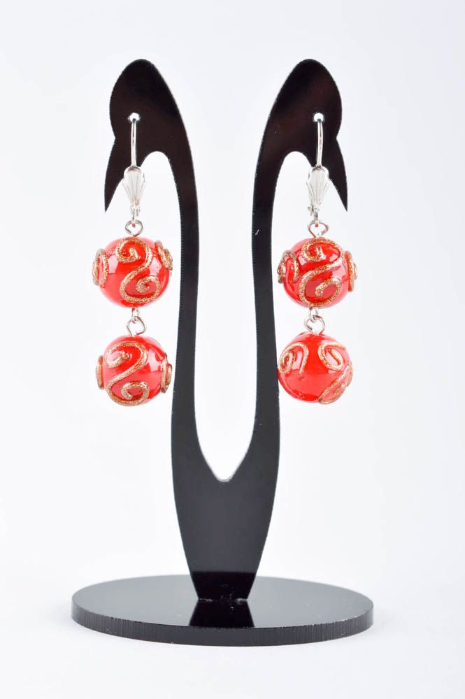 Boucles d'oreilles en verre Bijou fait main rouges pendantes Cadeau femme photo 2