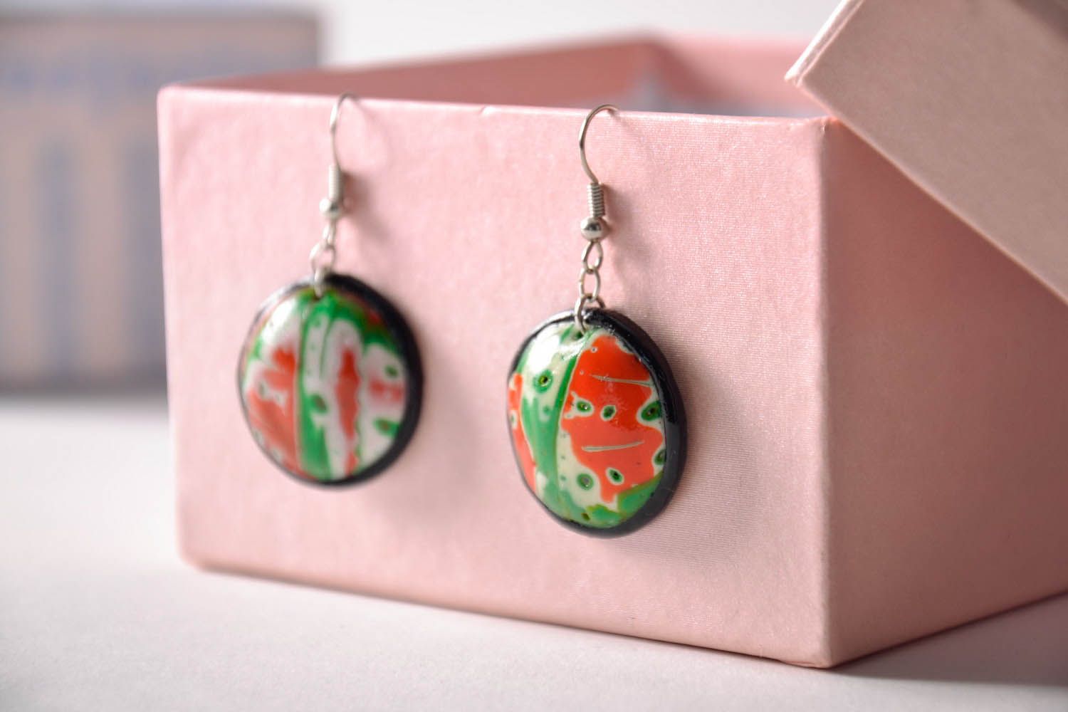 Large earrings made of polymer clay photo 3