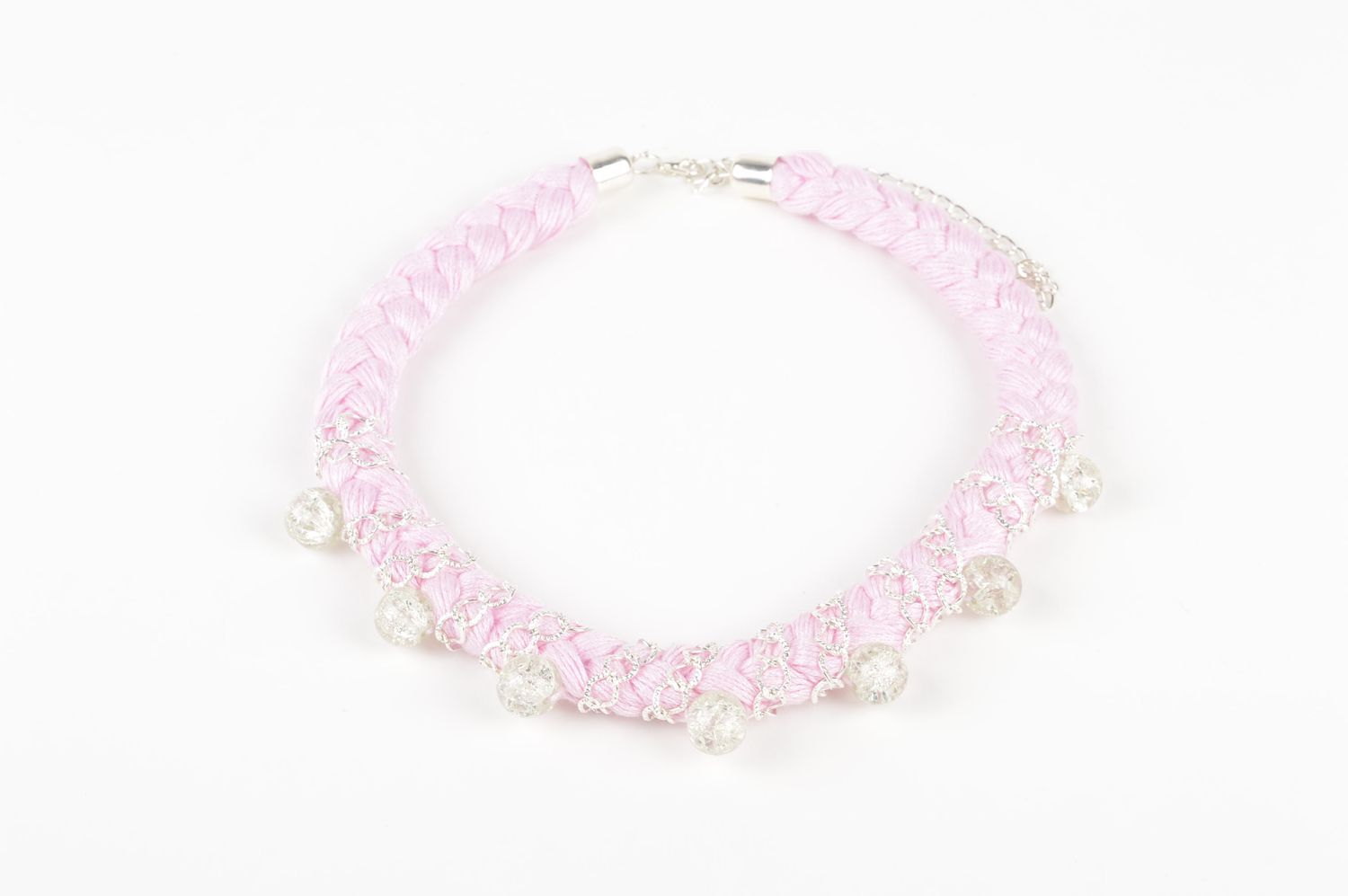 Collar original trenzado de color rosado bisutería artesanal regalo para mujer foto 2