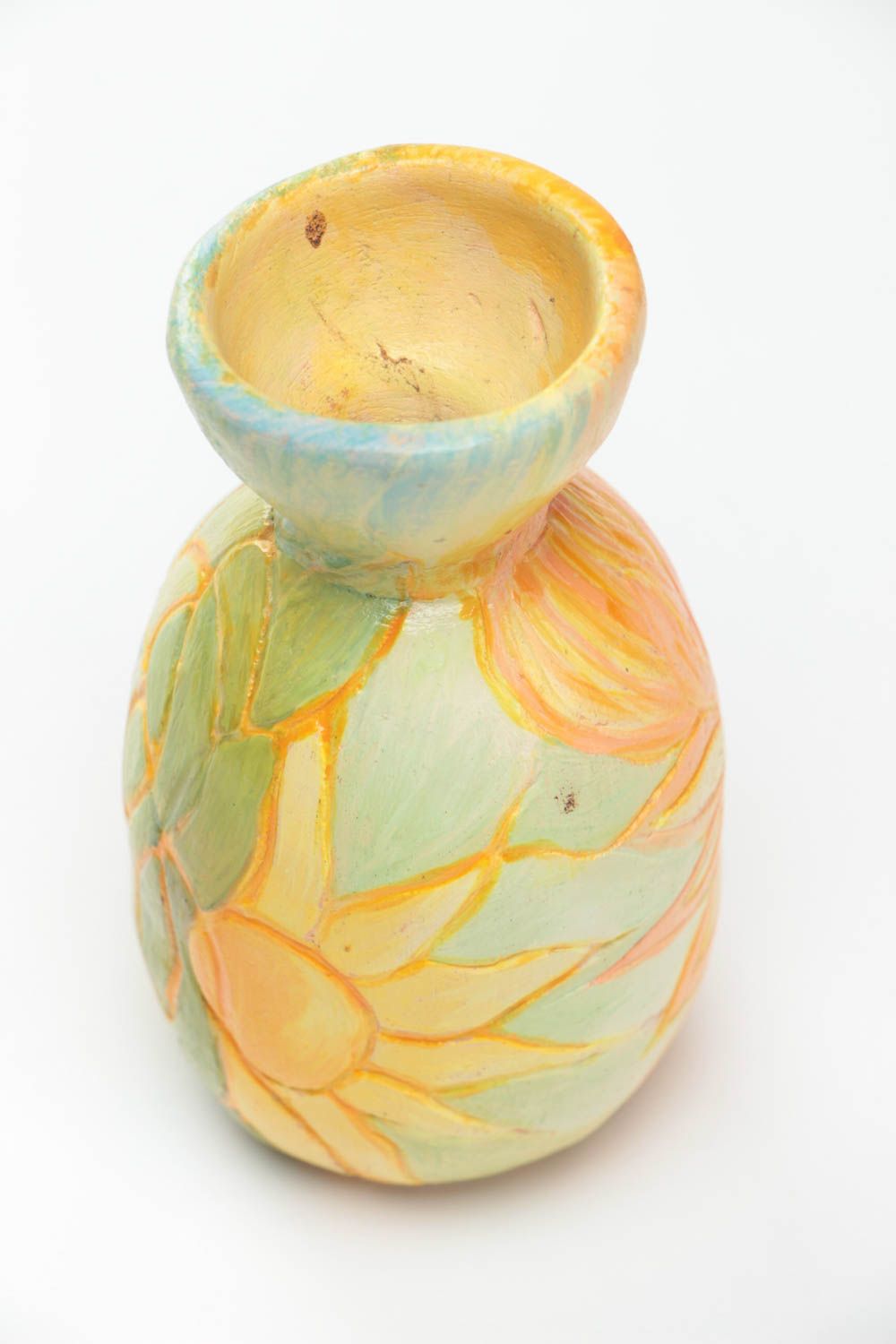 Декоративная ваза в этно стиле маленькая из белой глины расписанная хэнд мейд фото 3