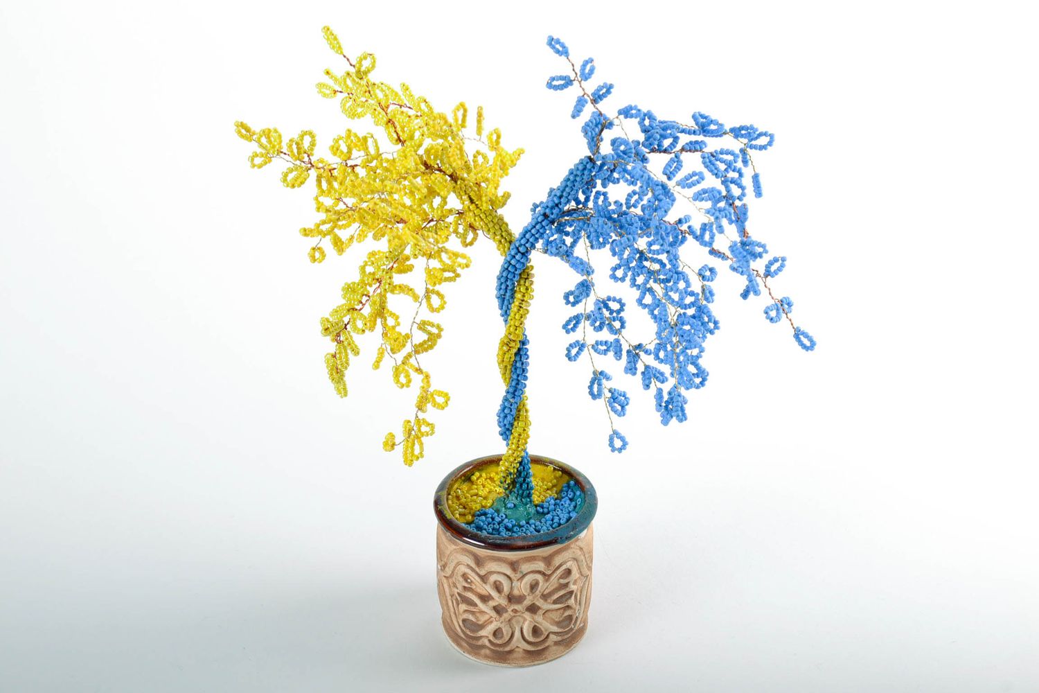 Handmade Baum aus Glasperlen Blau-gelb foto 2
