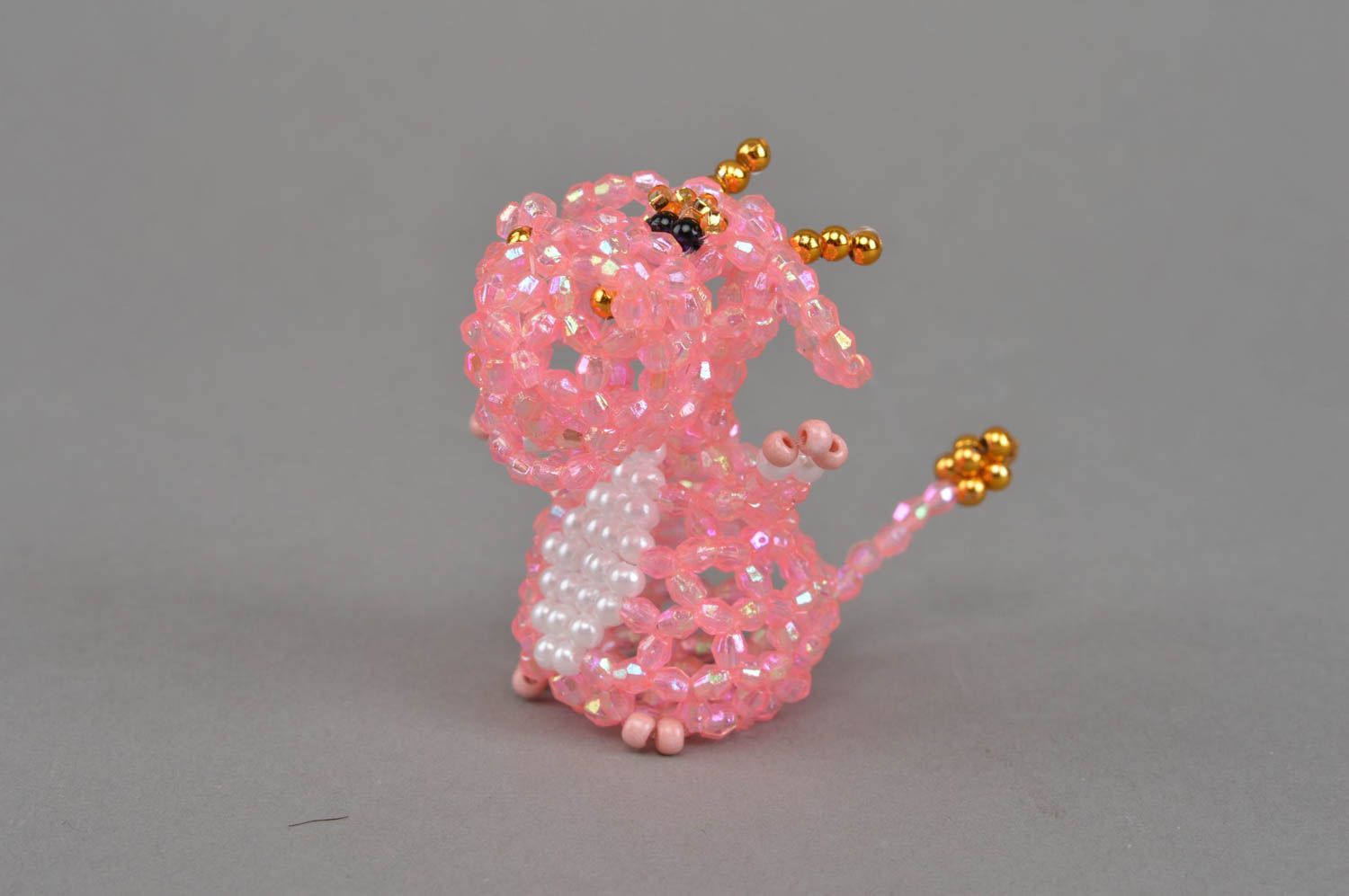 Beautiful pink handmade designer woven bead statuette of cow interior decor photo 2