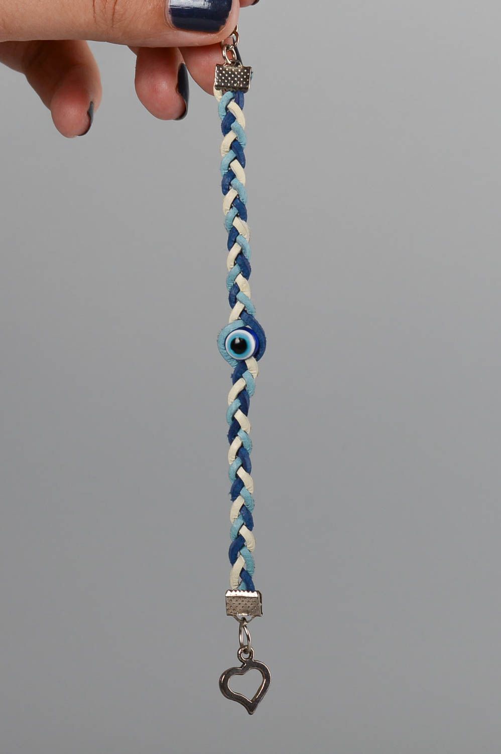 Pulsera hecha a mano de color azul regalo original para mujer brazalete de cuero foto 5