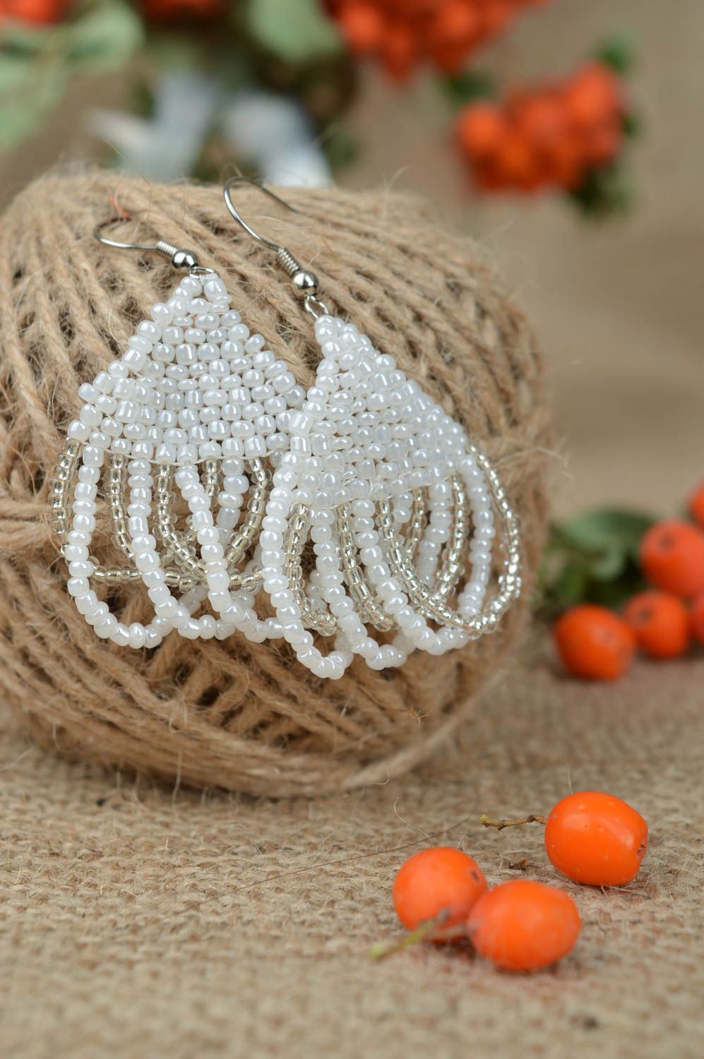 Juwelier Modeschmuck Handmade Ohrringe lange weiße schöne Geschenk für Frauen foto 1