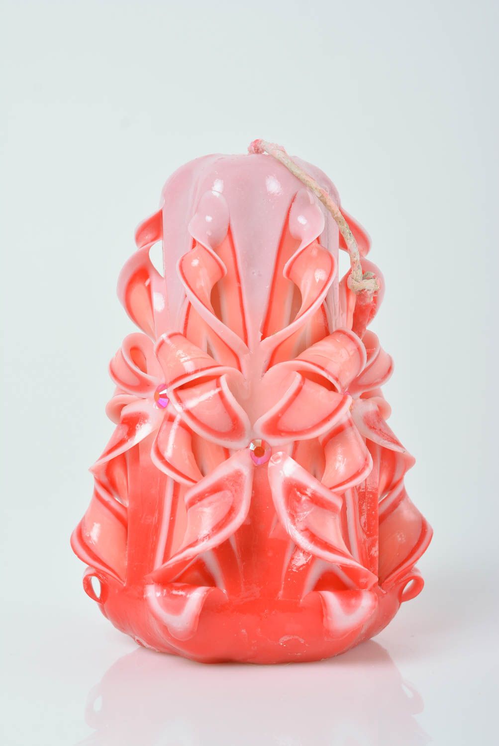 Vela de parafina tallada a mano hermosa original de color rosa foto 1