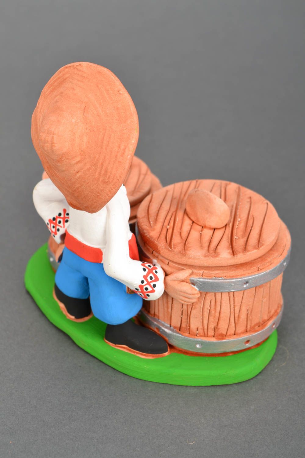 Handmade salt and pepper ceramic stand in the shape of a village man with two jars 1 lb photo 5