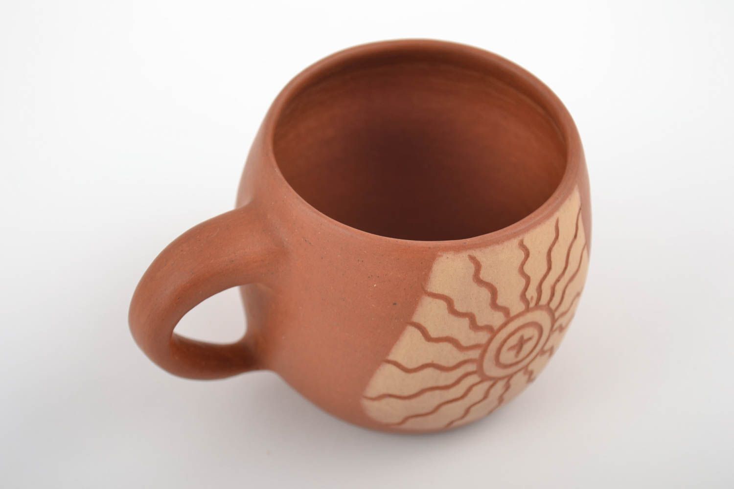 5 oz ceramic clay terracotta color coffee cup with cave drawings photo 3