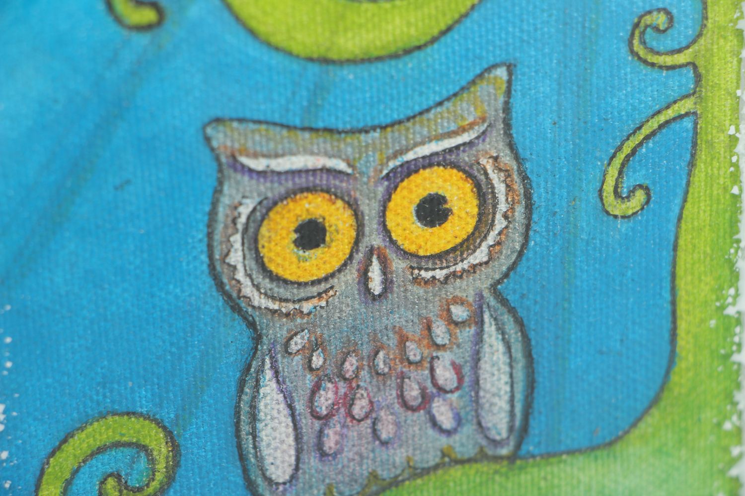 Unusual handmade acrylic painting on canvas Owl photo 2