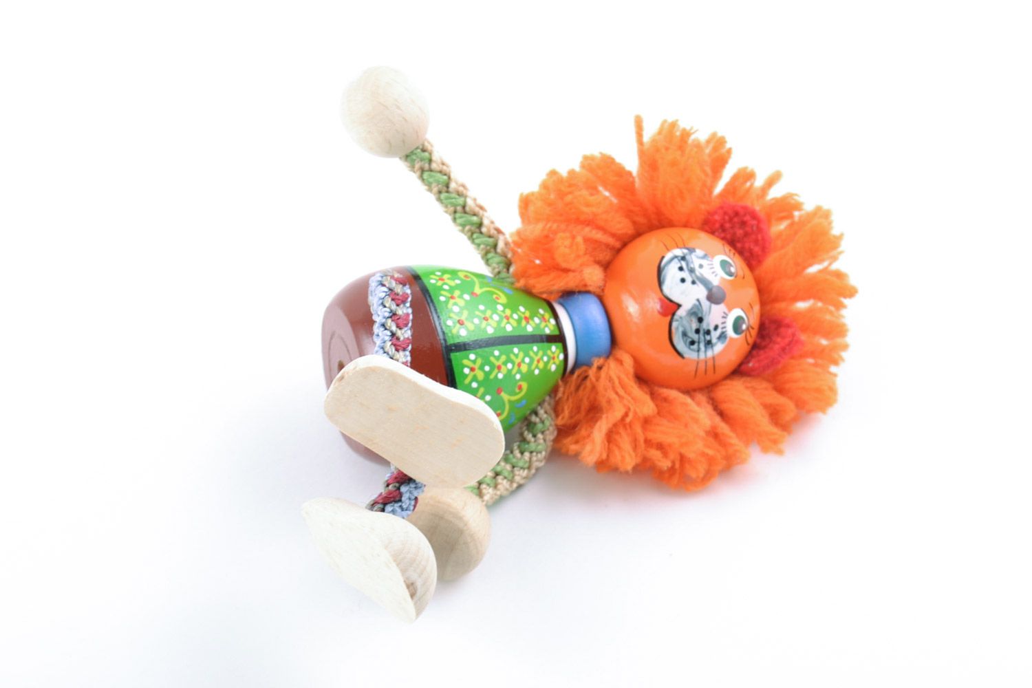 Unusual handmade beautiful wooden toy lion decorated with eco-paints present for children photo 5