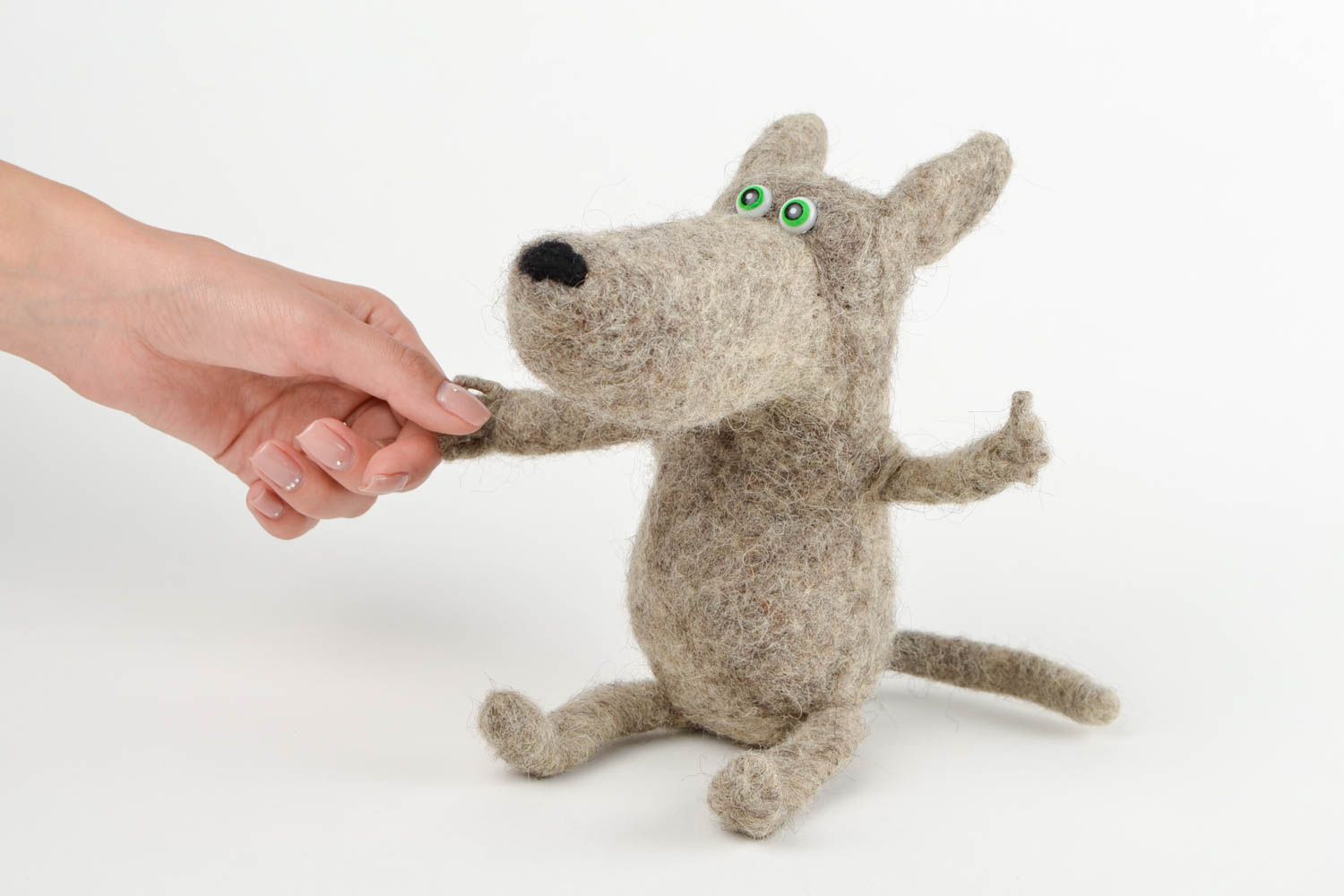 Jouet loup gris Peluche faite main en laine feutrée Cadeau pour enfant photo 2