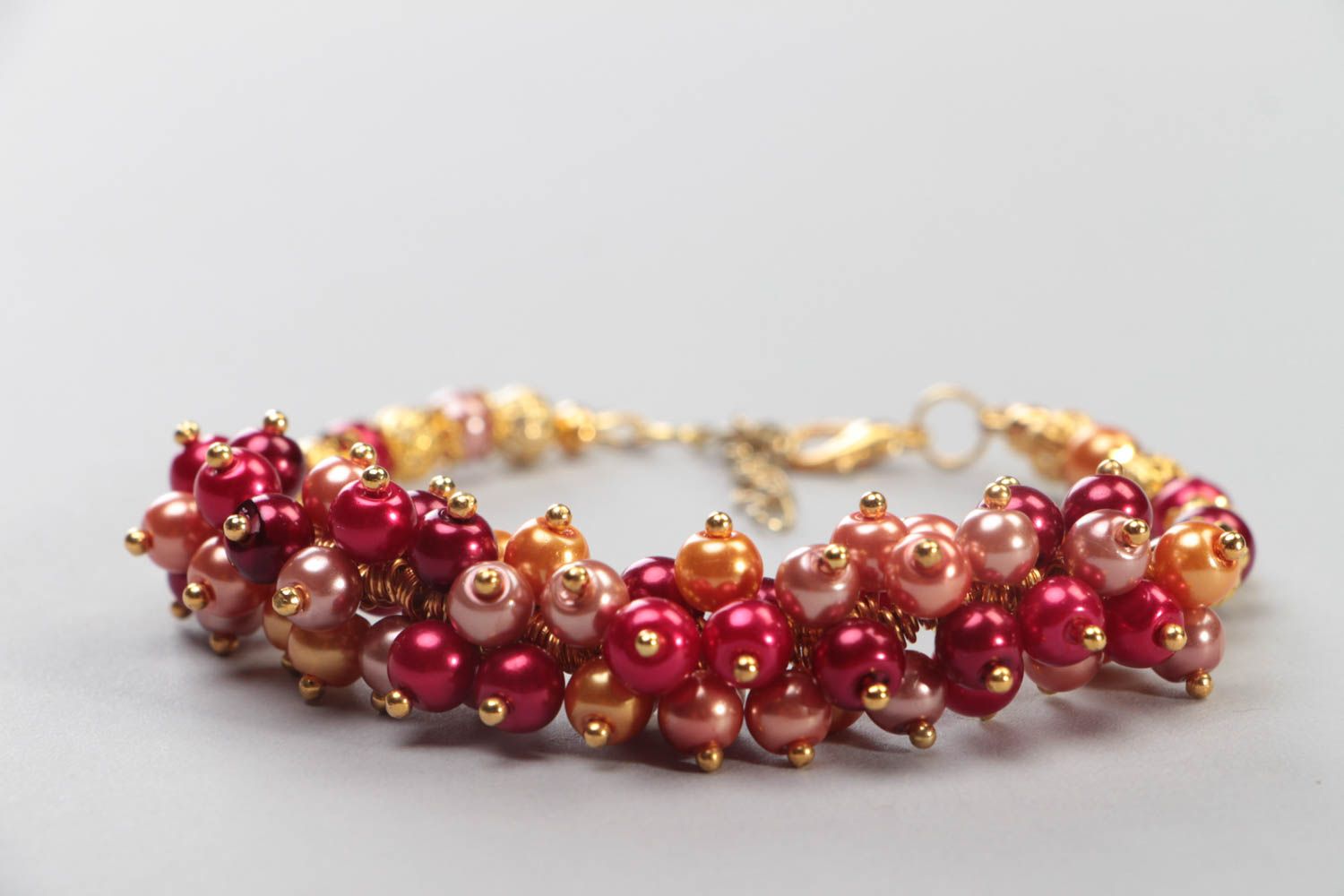 Bracelet en perles céramiques rouge orange sur chaîne fait main accessoire stylé photo 1