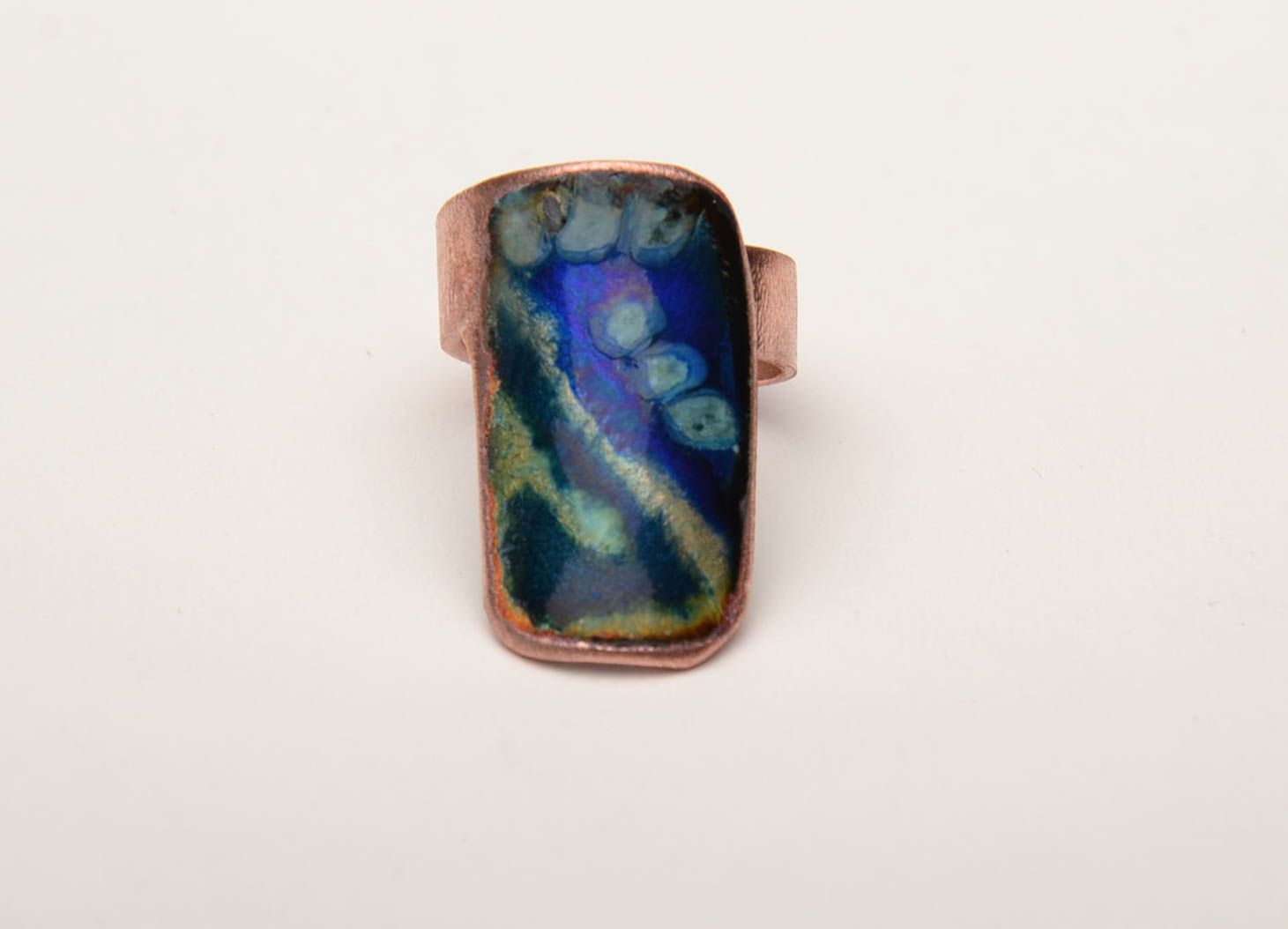 Handmade copper ring painted with enamel photo 2