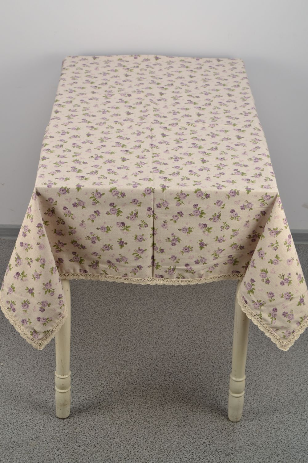 Nappe de table en tissu en coton faite main rectangulaire avec dentelle photo 3
