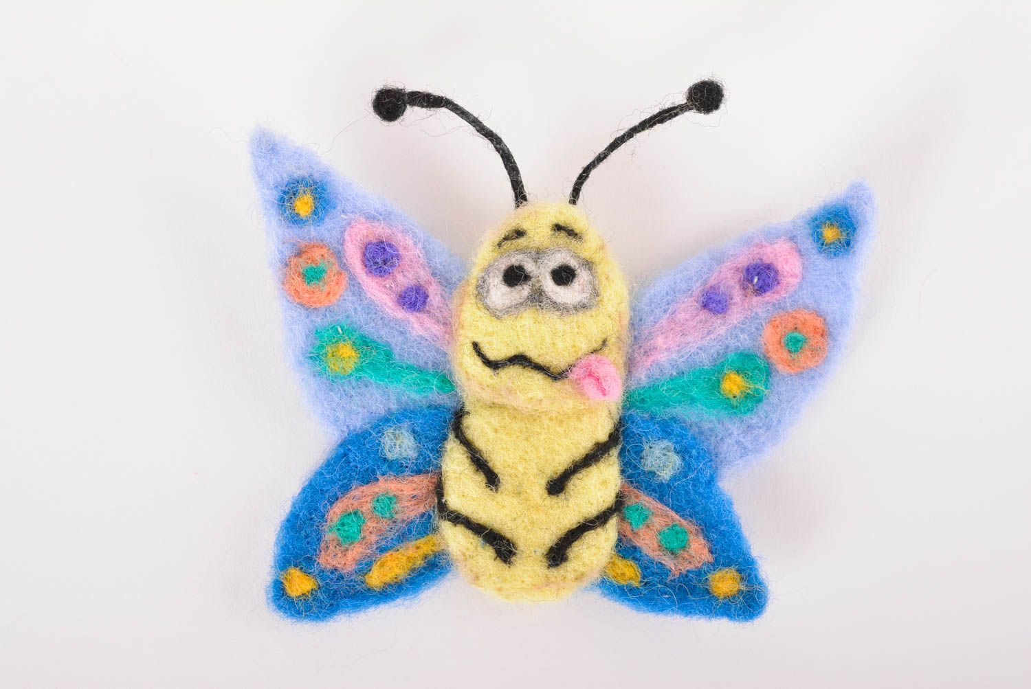 Broche hecho a mano de lana accesorio de moda regalo original mariposa alegre foto 1