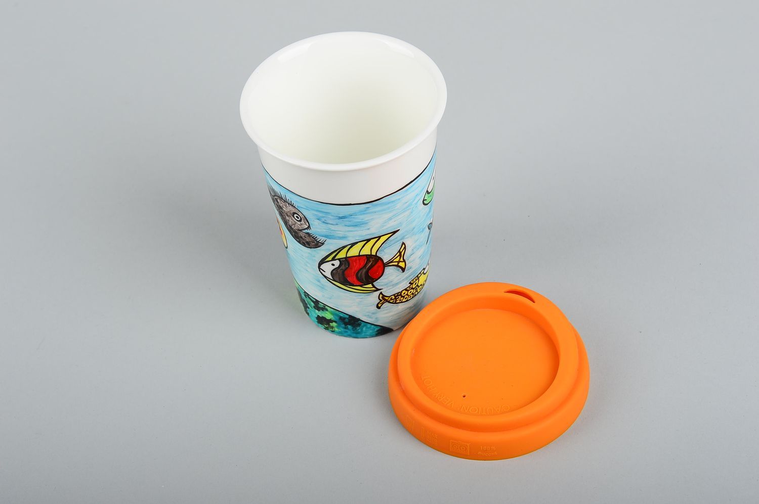 Tasse à thé Mug original fait main avec couvercle orange Vaisselle design photo 3