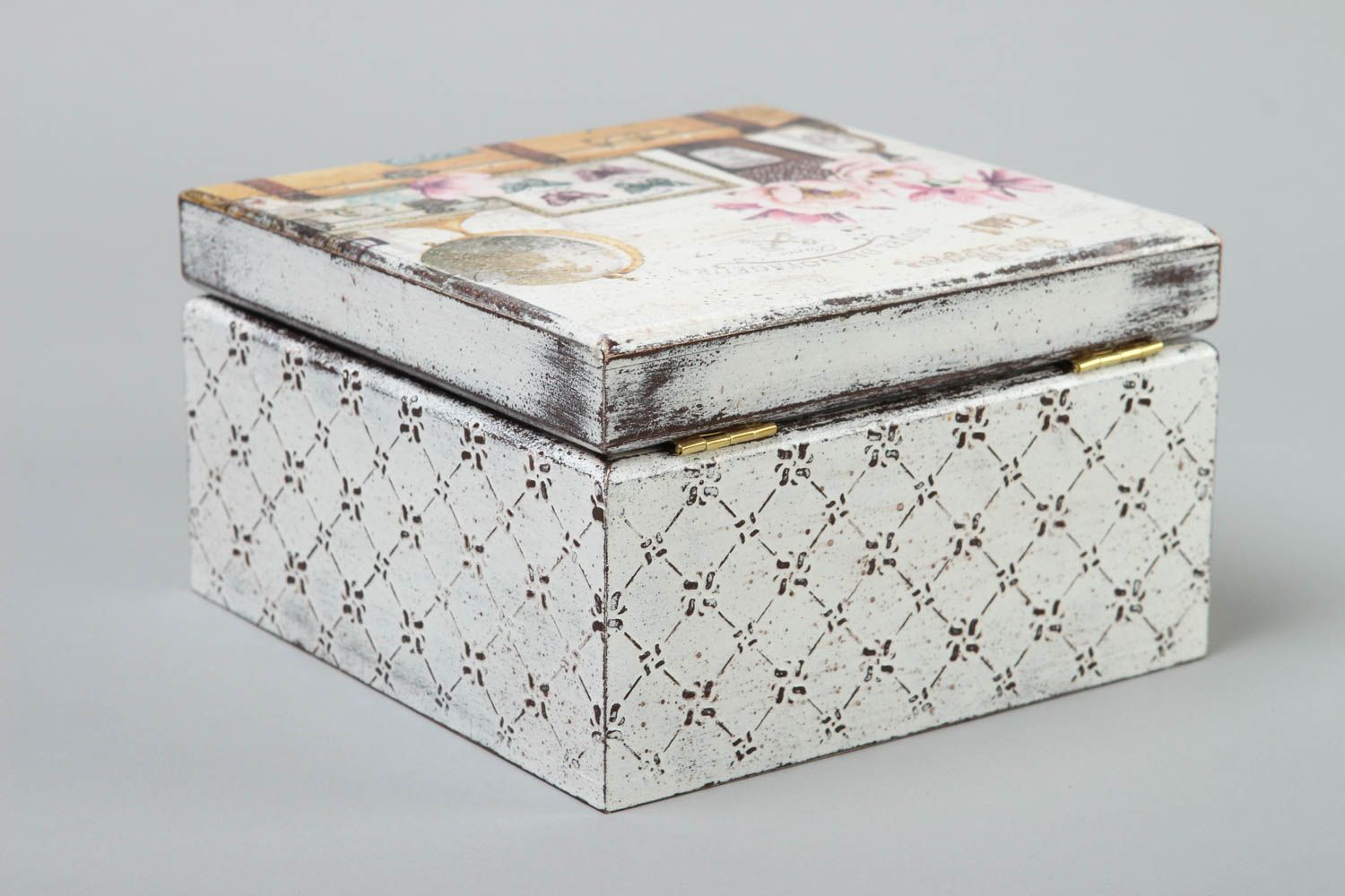 Decoupage jewelry box wooden tea box handmade box for tea kitchen organizer photo 4