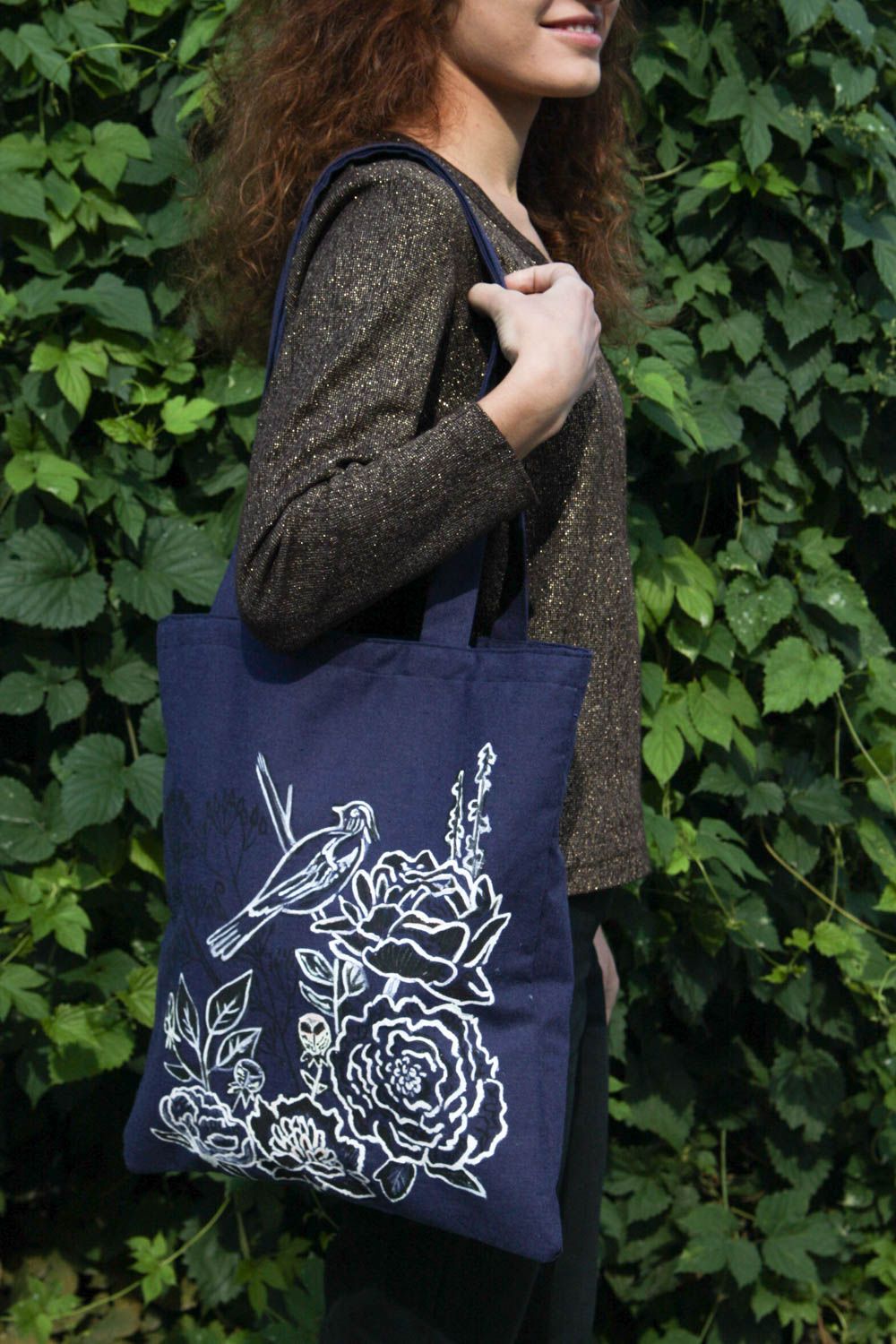 Handmade cotton eco bag stylish shoulder bag fabric purse textile shoulder bag photo 5