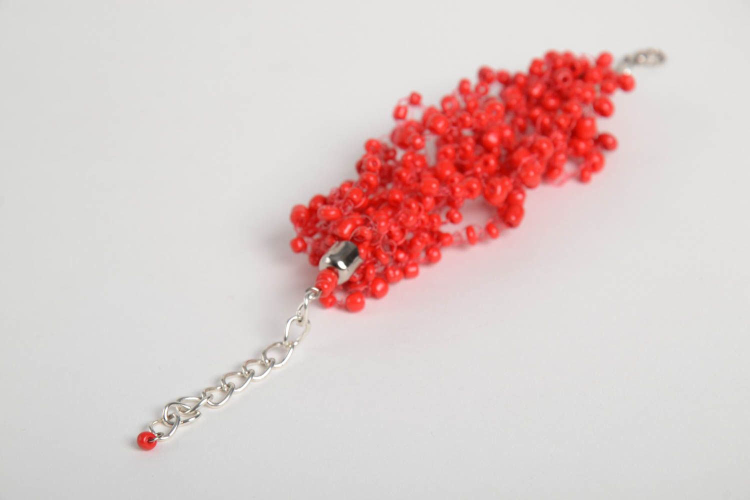 Handmade red beaded bracelet unusual elegant bracelet openwork bracelet photo 4