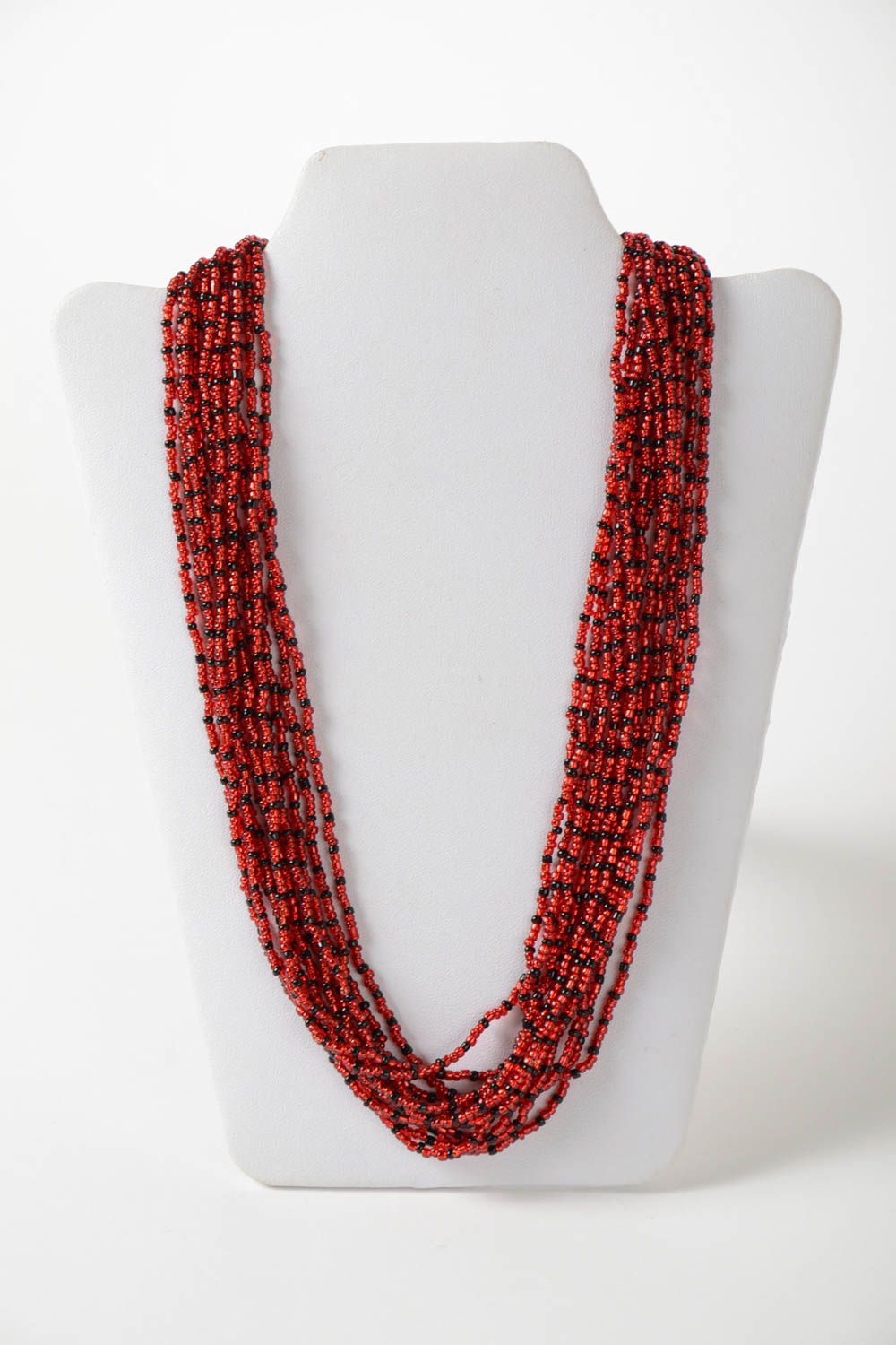 Collier rouge foncé Bijou fait main Cadeau femme multirang en perles de rocaille photo 2