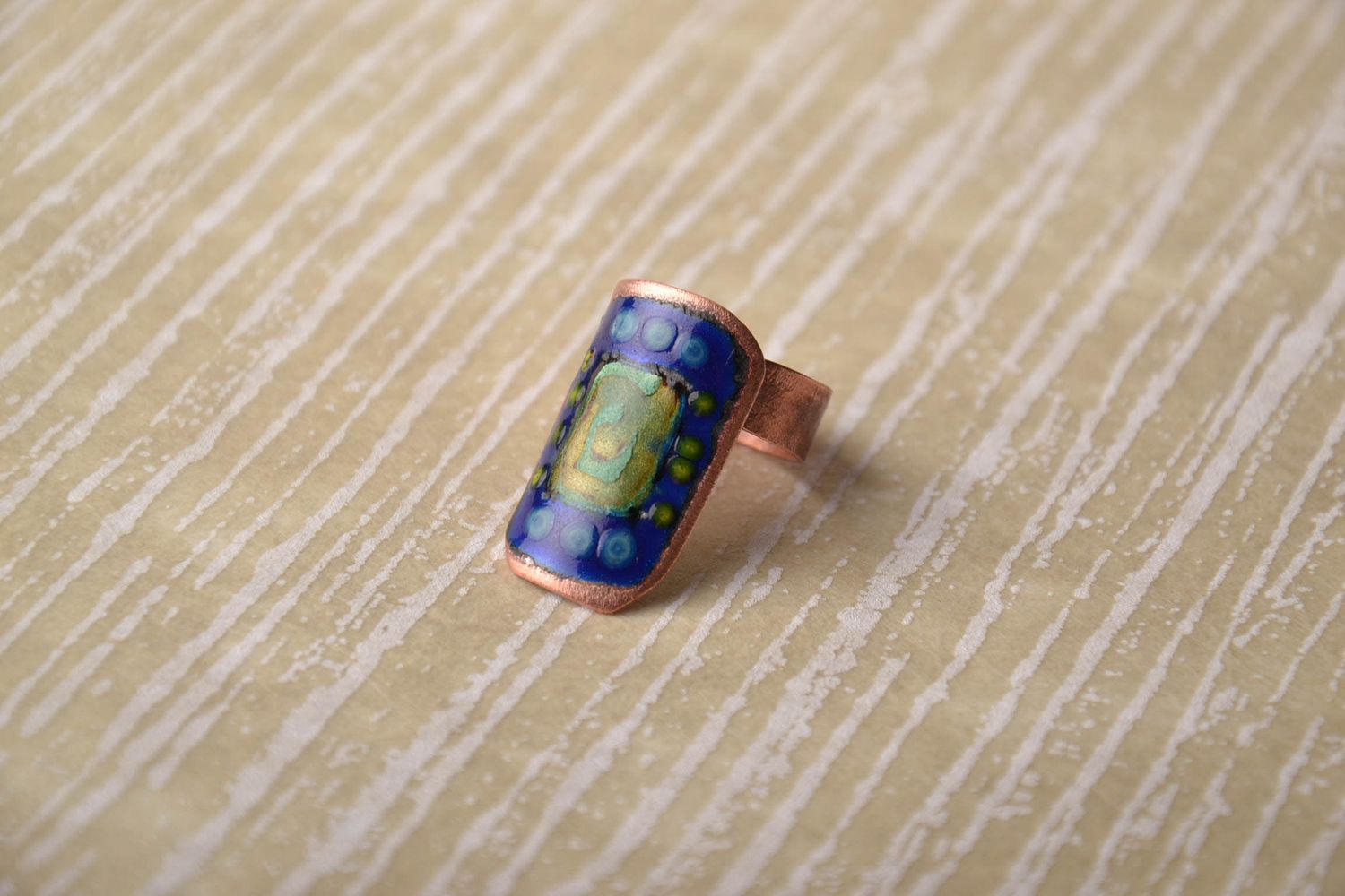 Ethnic copper ring of blue color photo 1