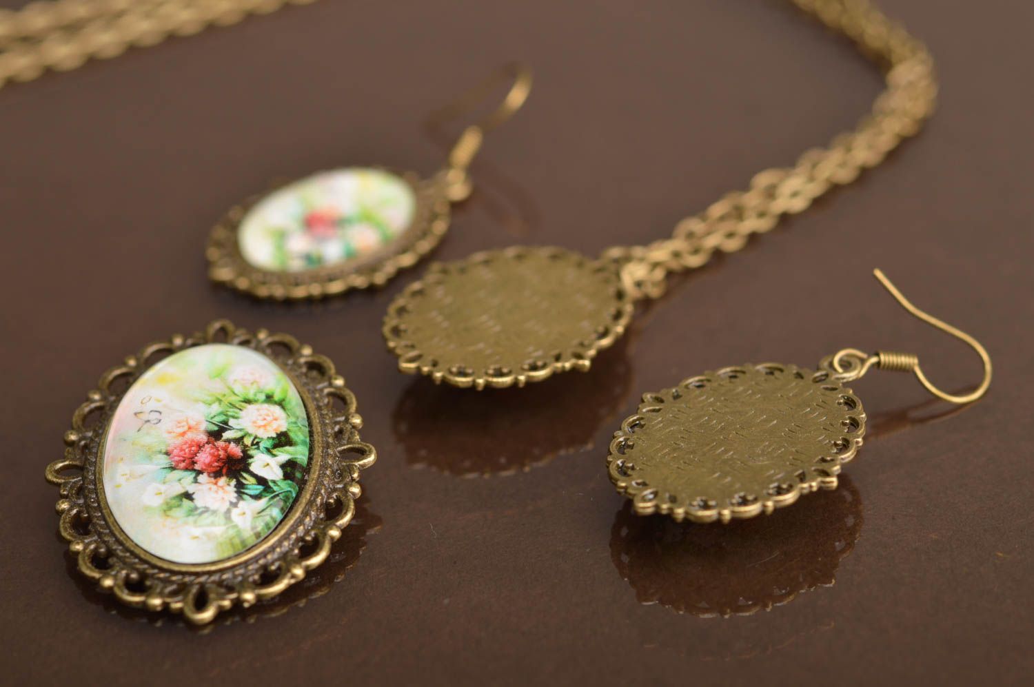 Ensemble de bijoux en métal ovales de style vintage faits main 3 accessoires photo 5