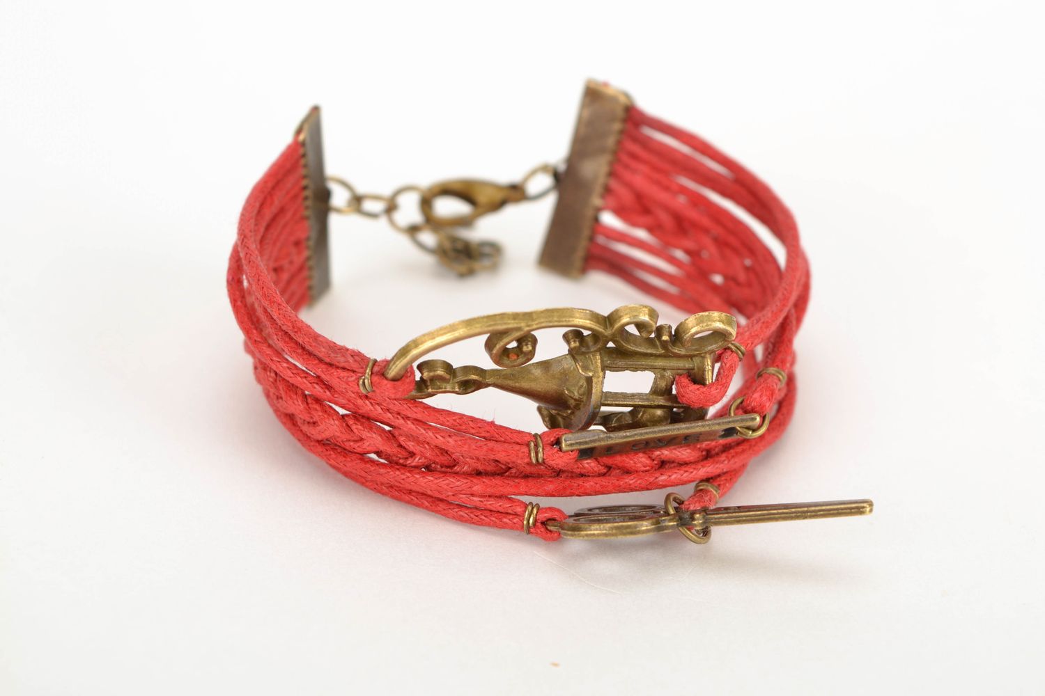 Red wide waxed cord bracelet photo 2