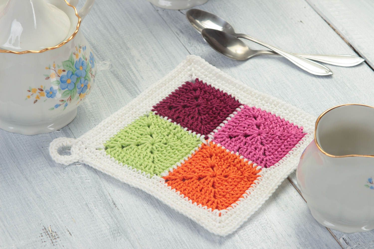 Handmade potholder crochet pot holder kitchen accessory designer potholder photo 1