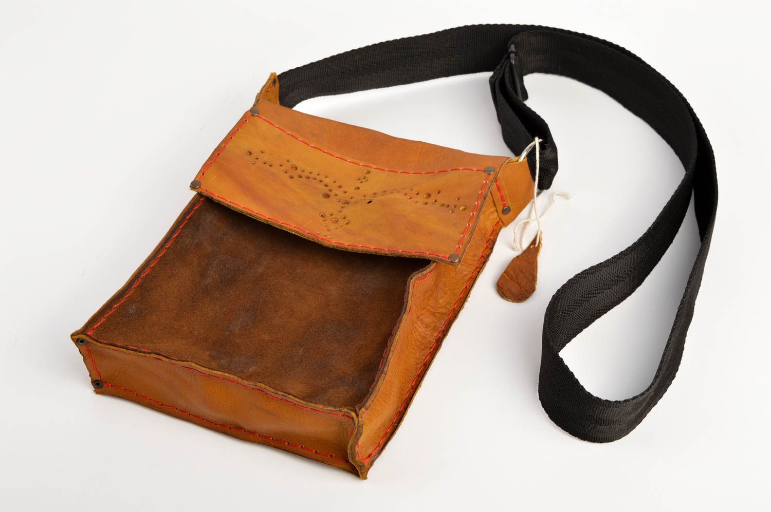 Handmade unisex leather bag unusual designer bag stylish accessory present photo 2