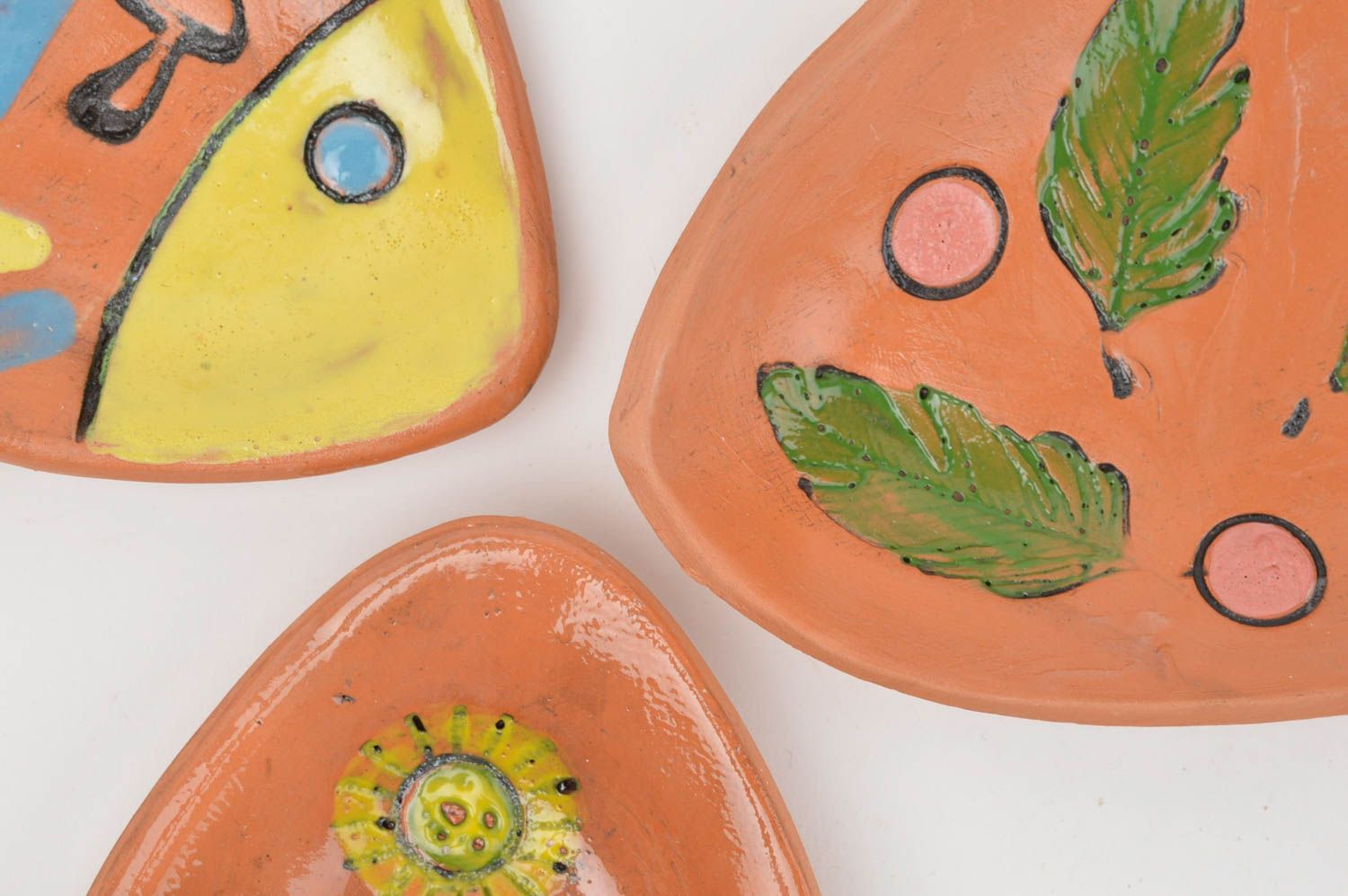 Set of 3 homemade designer ceramic plates decorative clay plates gift ideas photo 5