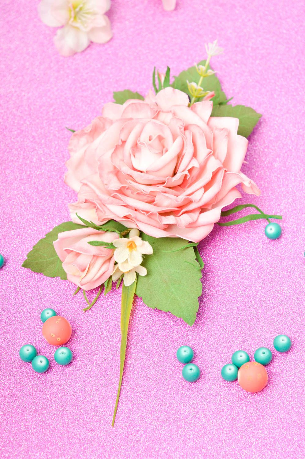 Заколка-цветок ручной работы украшение для волос авторский аксессуар Роза фото 1