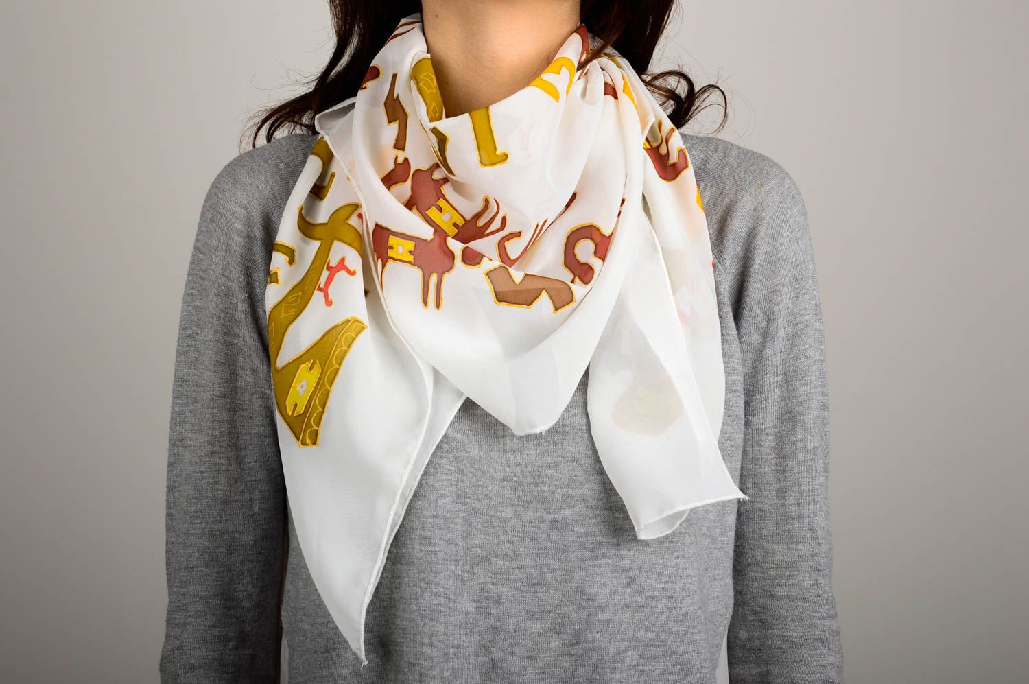 Elegant scarf handmade colorful scarf women neck accessory designer painting photo 1