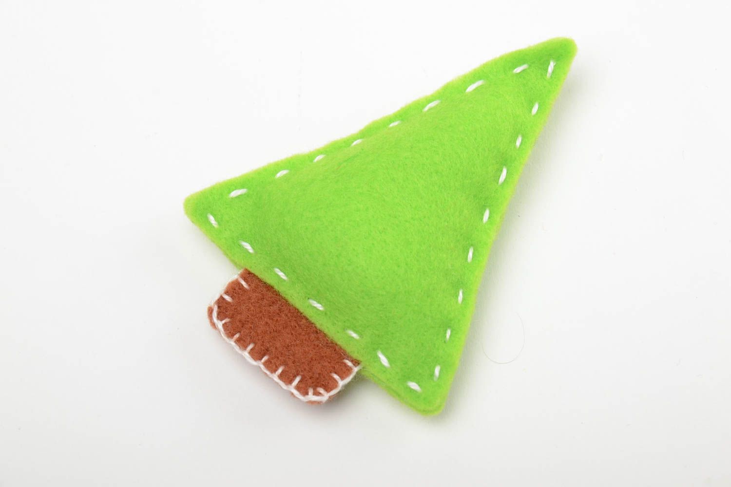 Handmade small yellow green felt soft toy Christmas tree for children and decor photo 2