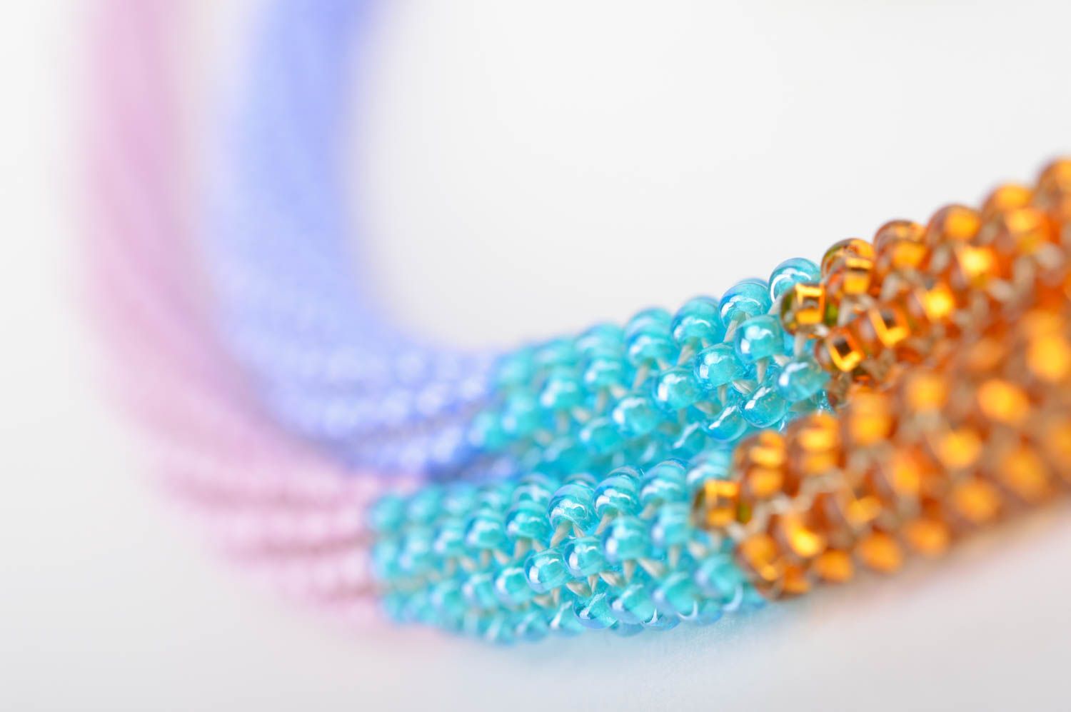 Handmade designer tender multi colored woven beaded cord necklace for women photo 4