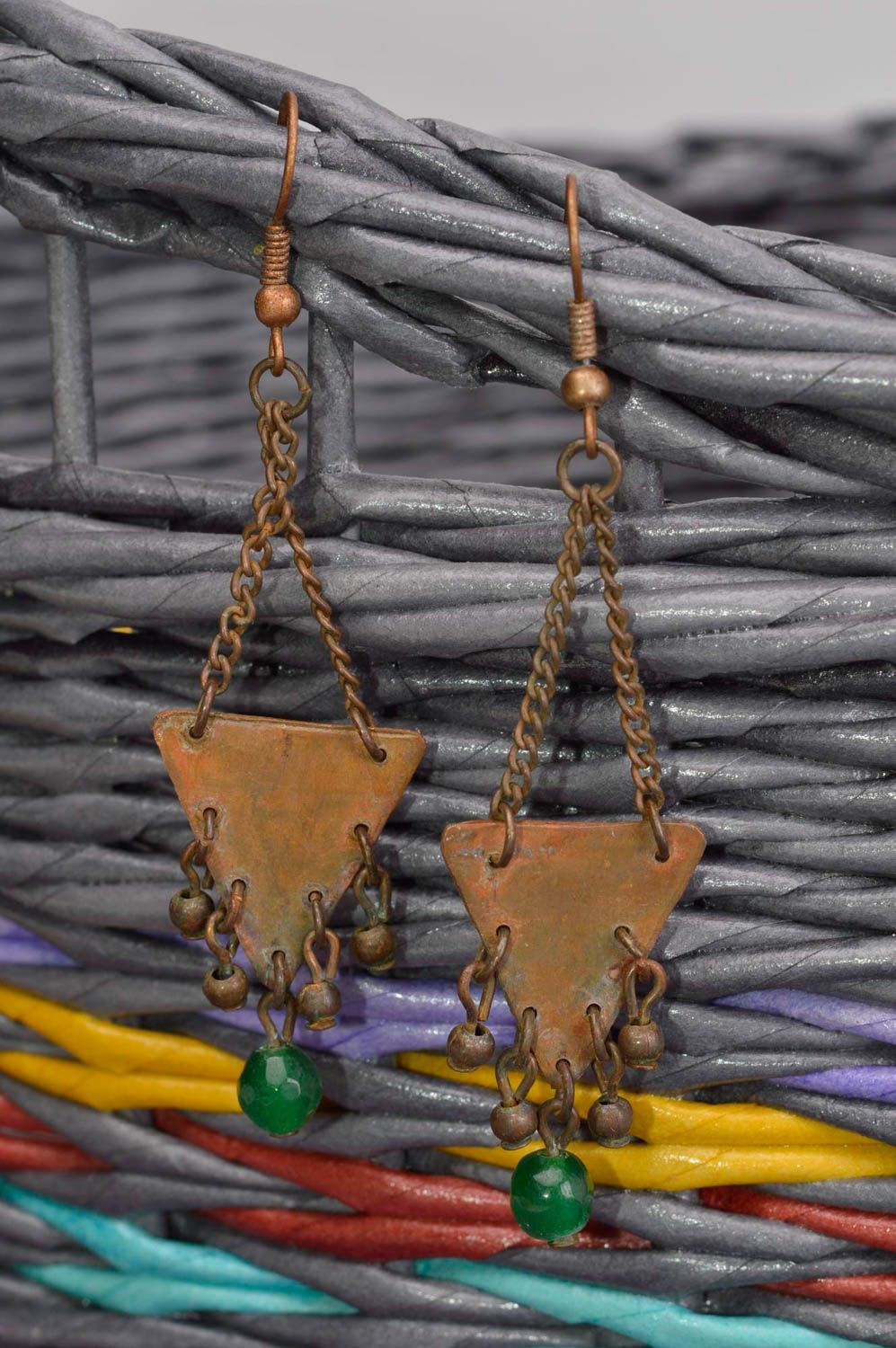 Pendientes de cobre hechos a mano bisutería fina con jade regalo original foto 1
